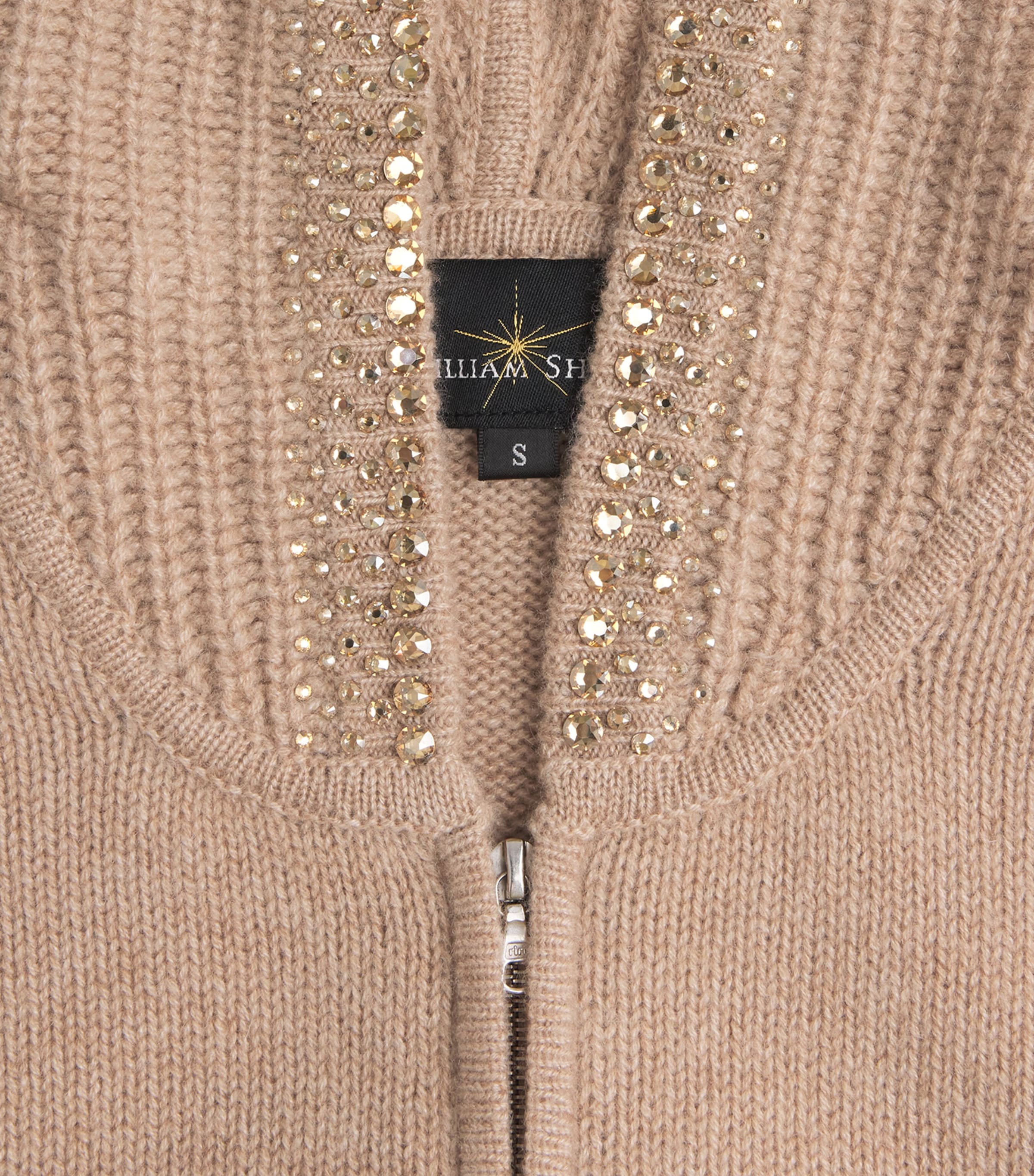 William Sharp Womens Cashmere Crystal-Embellished Gilet Mid Brwn Gldn Shdw Image 6