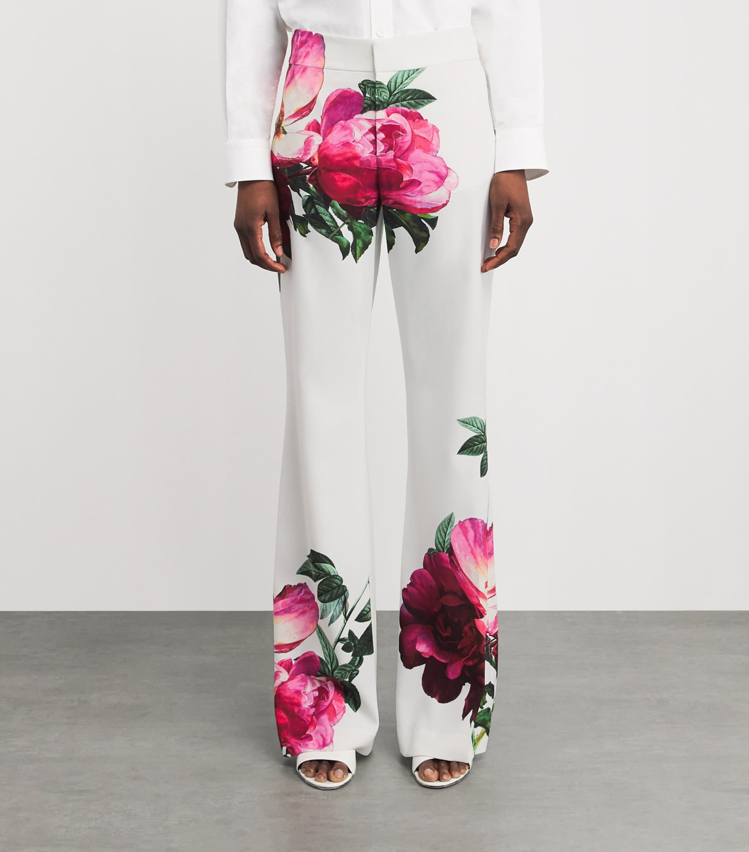Alice+Olivia Womens Floral Print Andrew Flared Trousers O/white Image 4