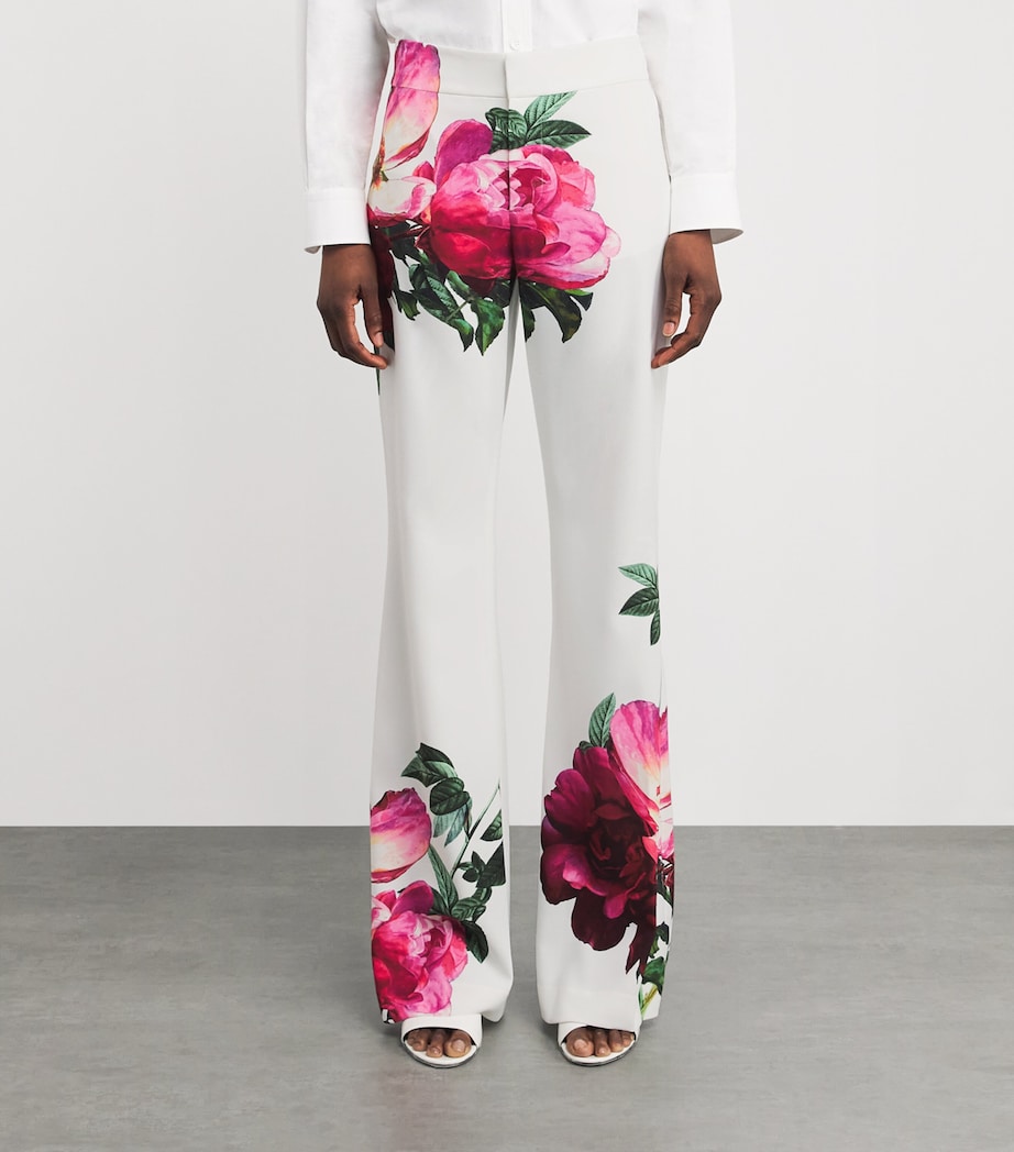 Alice+Olivia Womens Floral Print Andrew Flared Trousers O/white Image 4