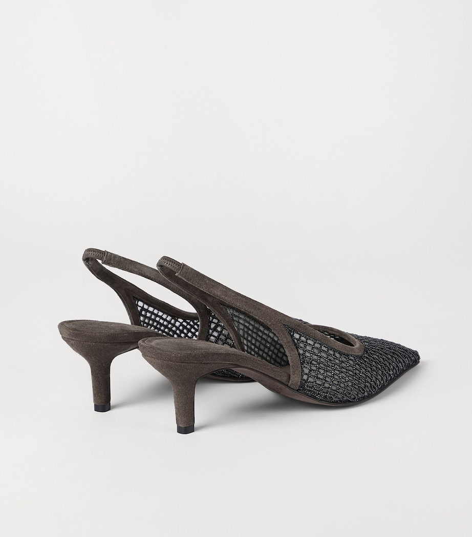 Brunello Cucinelli Suede Monili-Embroidered Slingback Pumps 55 Image 5