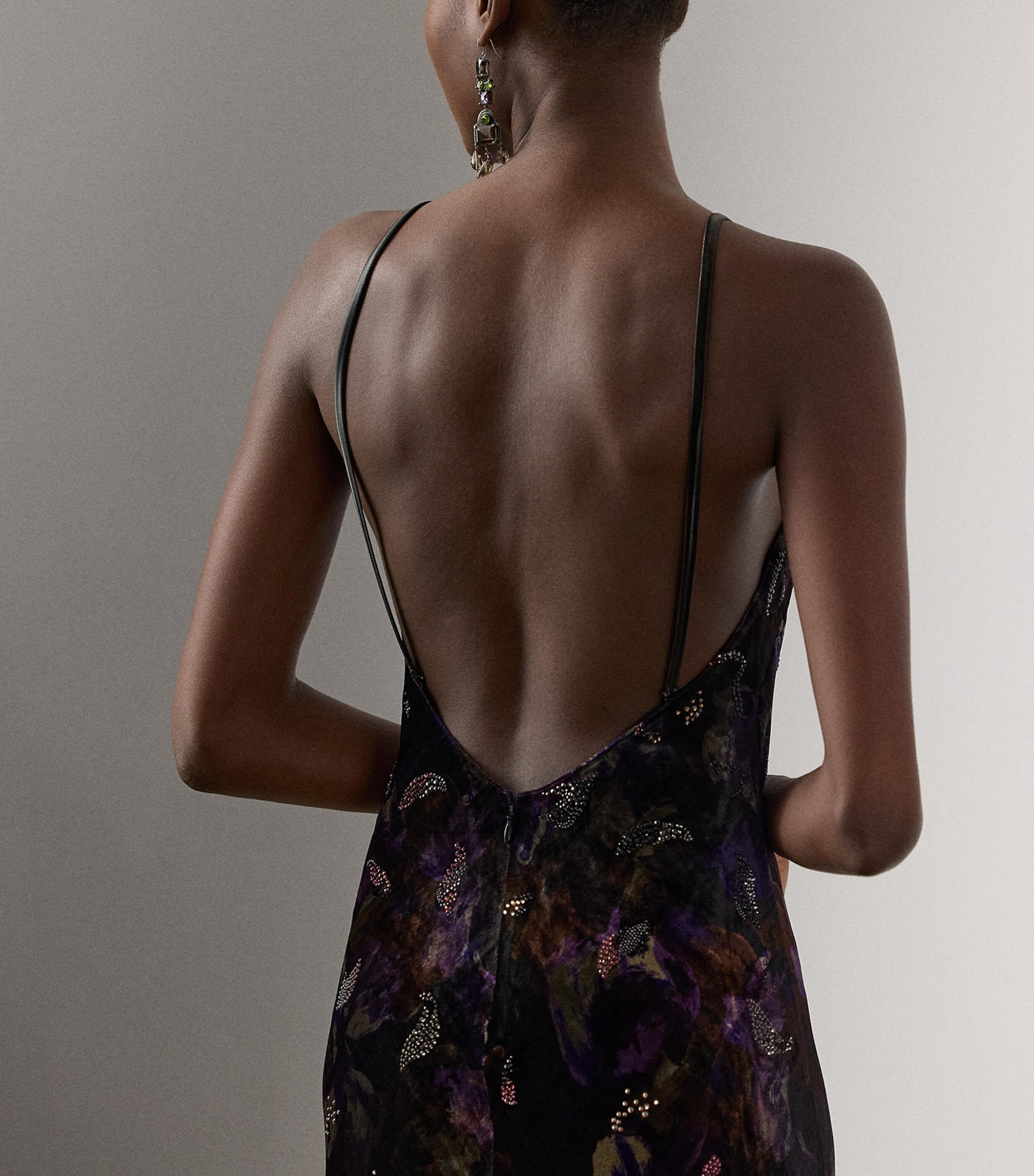 Velvet Embellished Floral Evening Dress BLACK/AUBERGINE Image 5