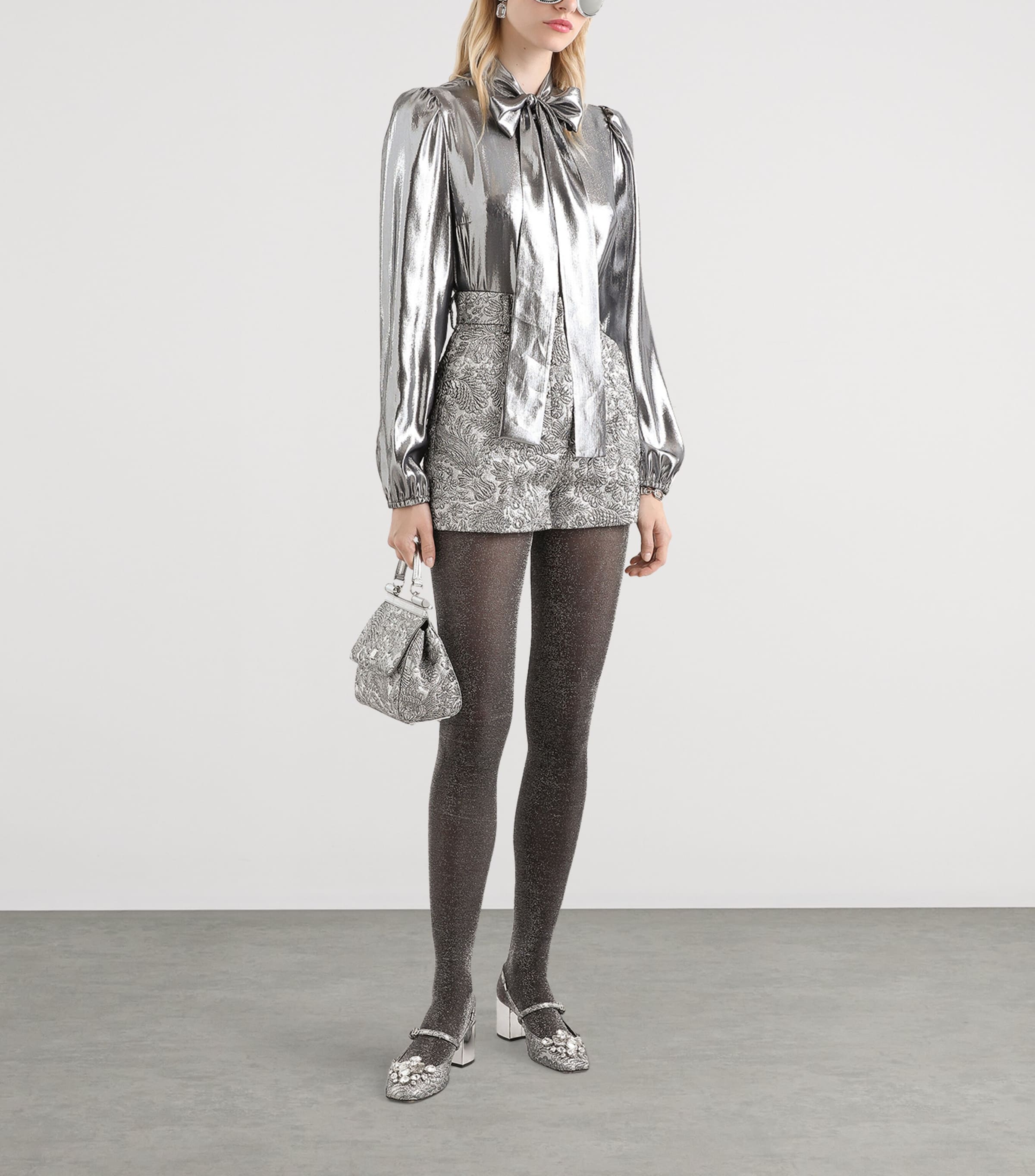 Silk-Blend Metallic Blouse S0998-SILV Image 2
