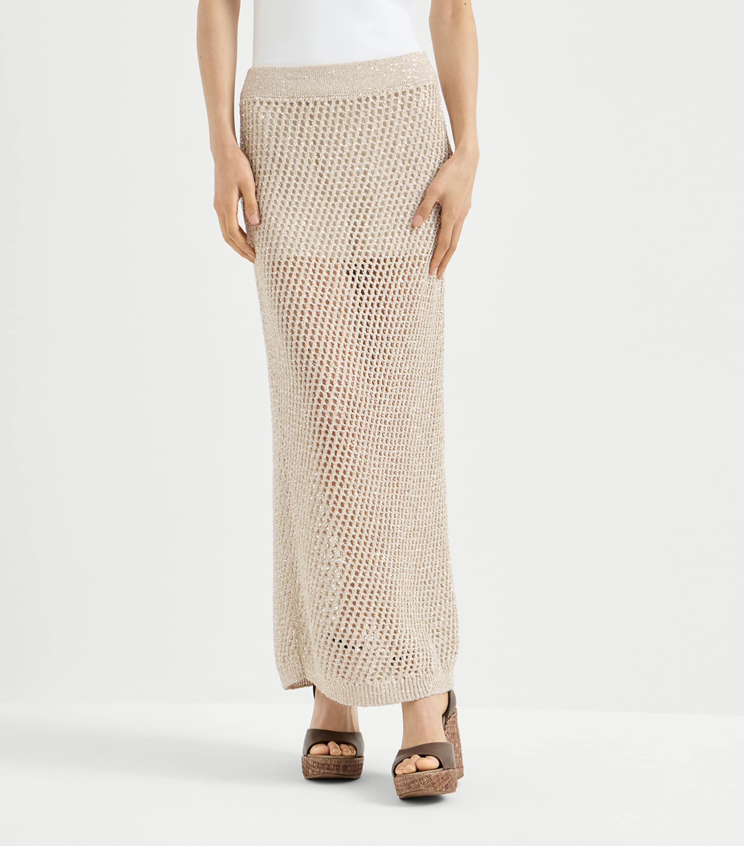 Brunello Cucinelli Womens Embellished Knit Maxi Skirt Image 4