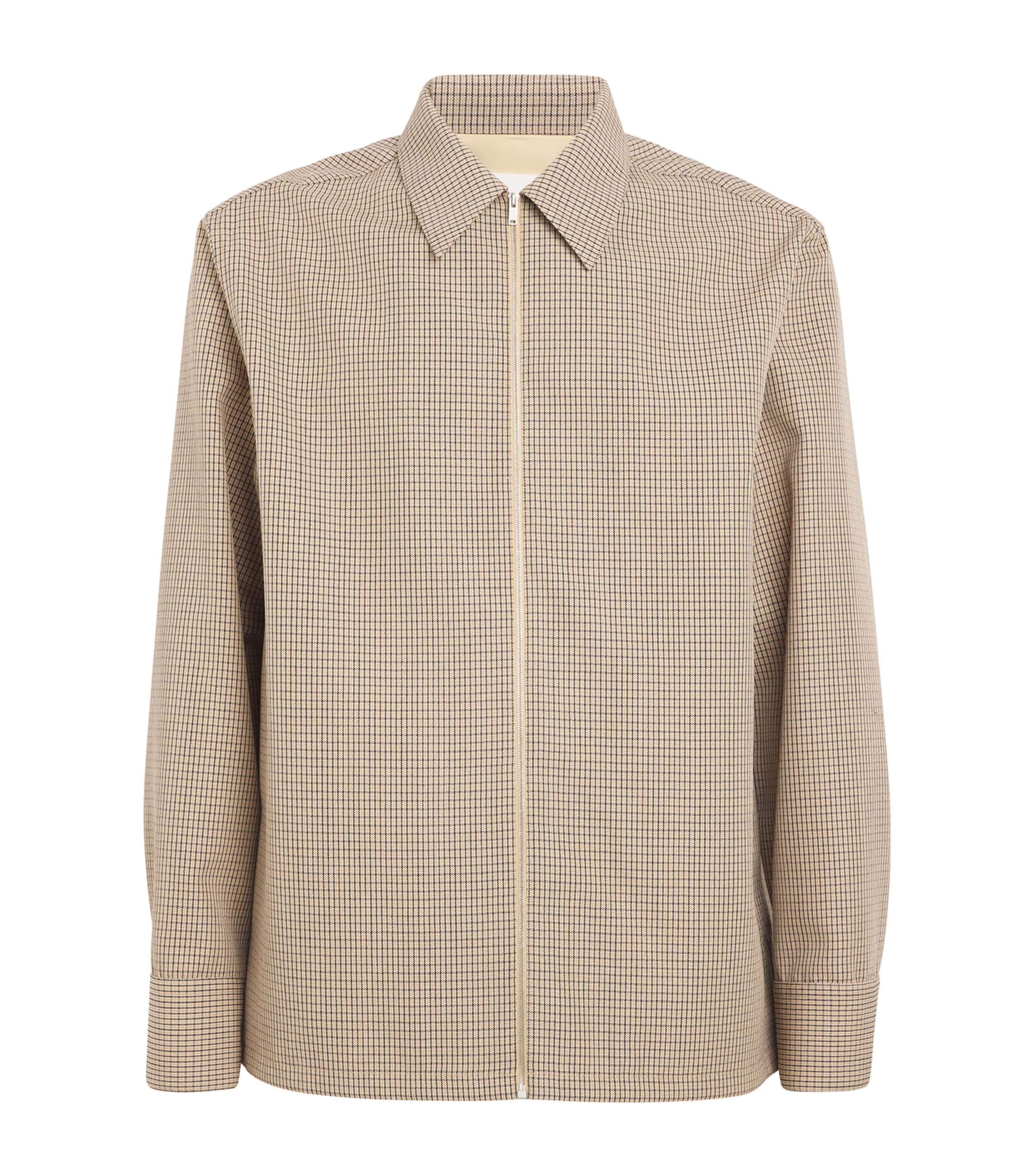 Shop Jil Sander Check Zip-up Shirt Jacket In Grey