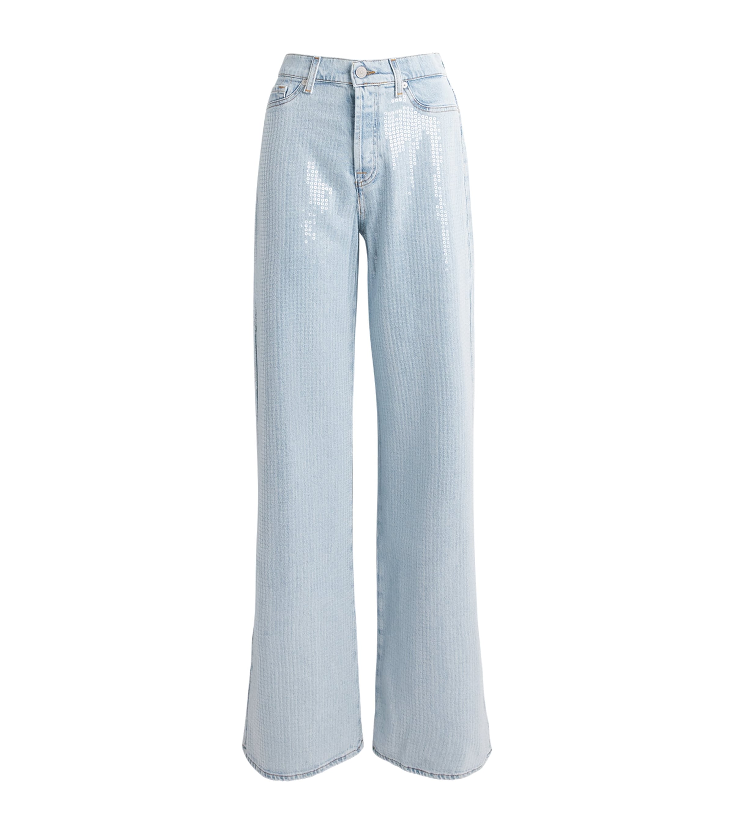 7 For All Mankind Womens Sequinned Lotta Wide-Leg Jeans Shimmer Image 1