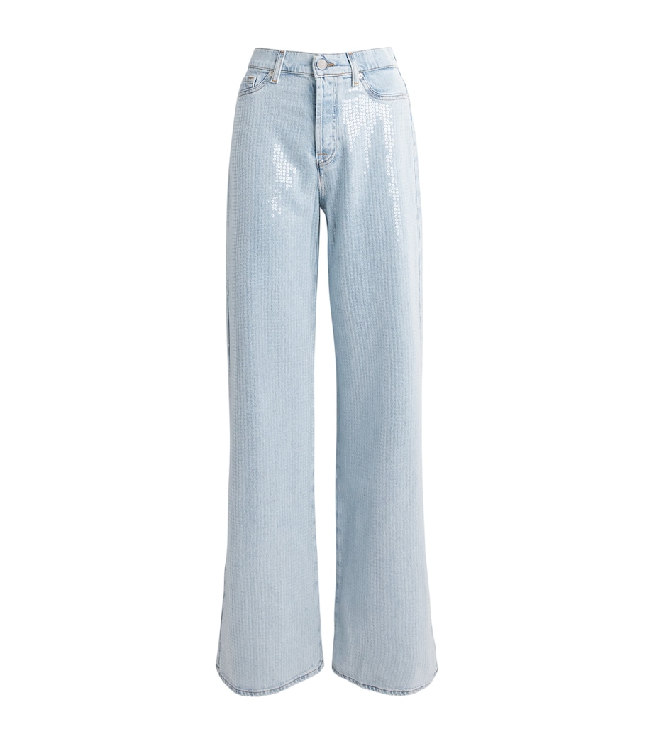 7 For All Mankind Womens Sequinned Lotta Wide-Leg Jeans Shimmer Image 1