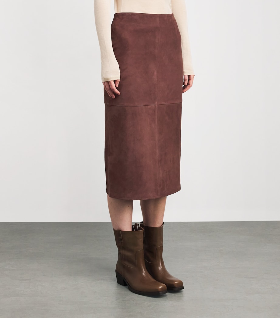 Faux Suede Midi Skirt WINE-COLOURED Image 3