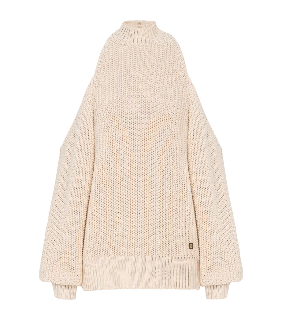 Balmain Womens Cotton High-Neck Sweater Naturel Image 1
