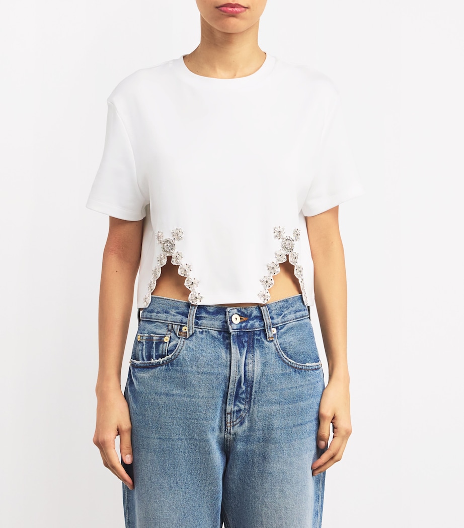 Rhinestone-Embellished Crop T-Shirt WHITE Image 3