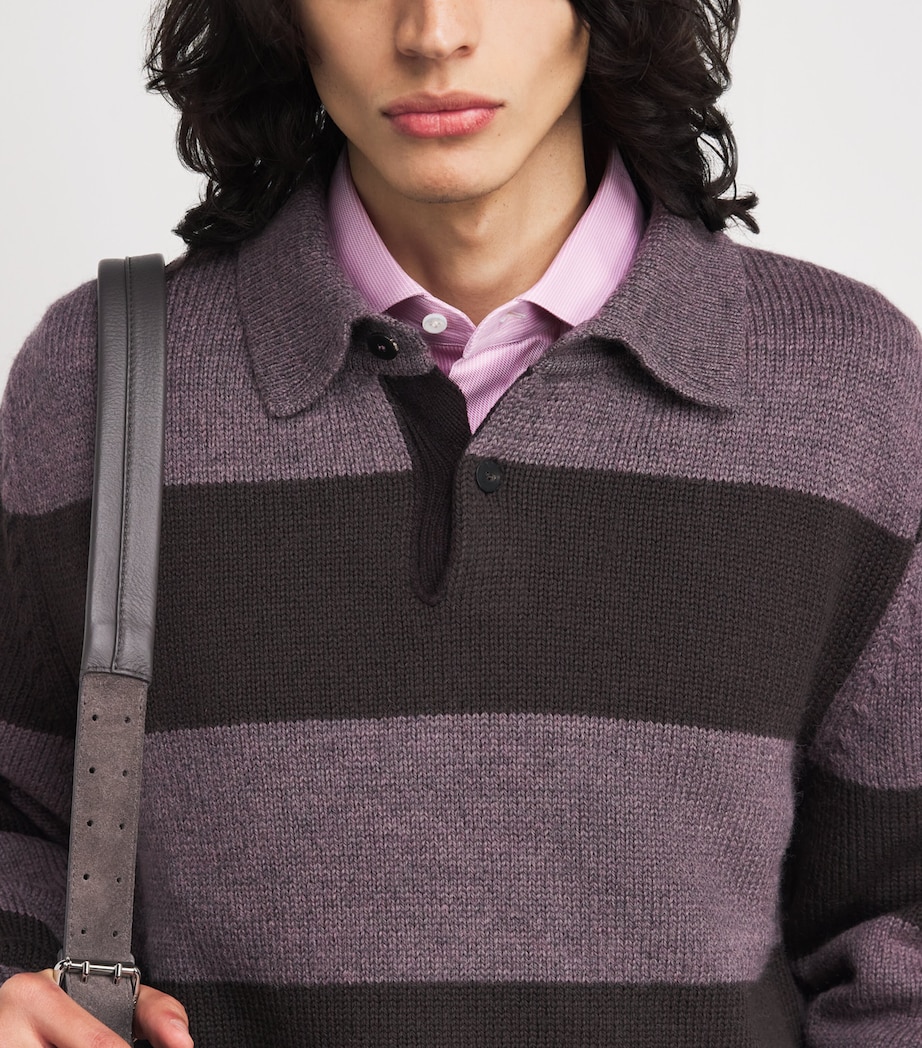 Wool Stripe Polo Sweater PURPLE-54 Image 6