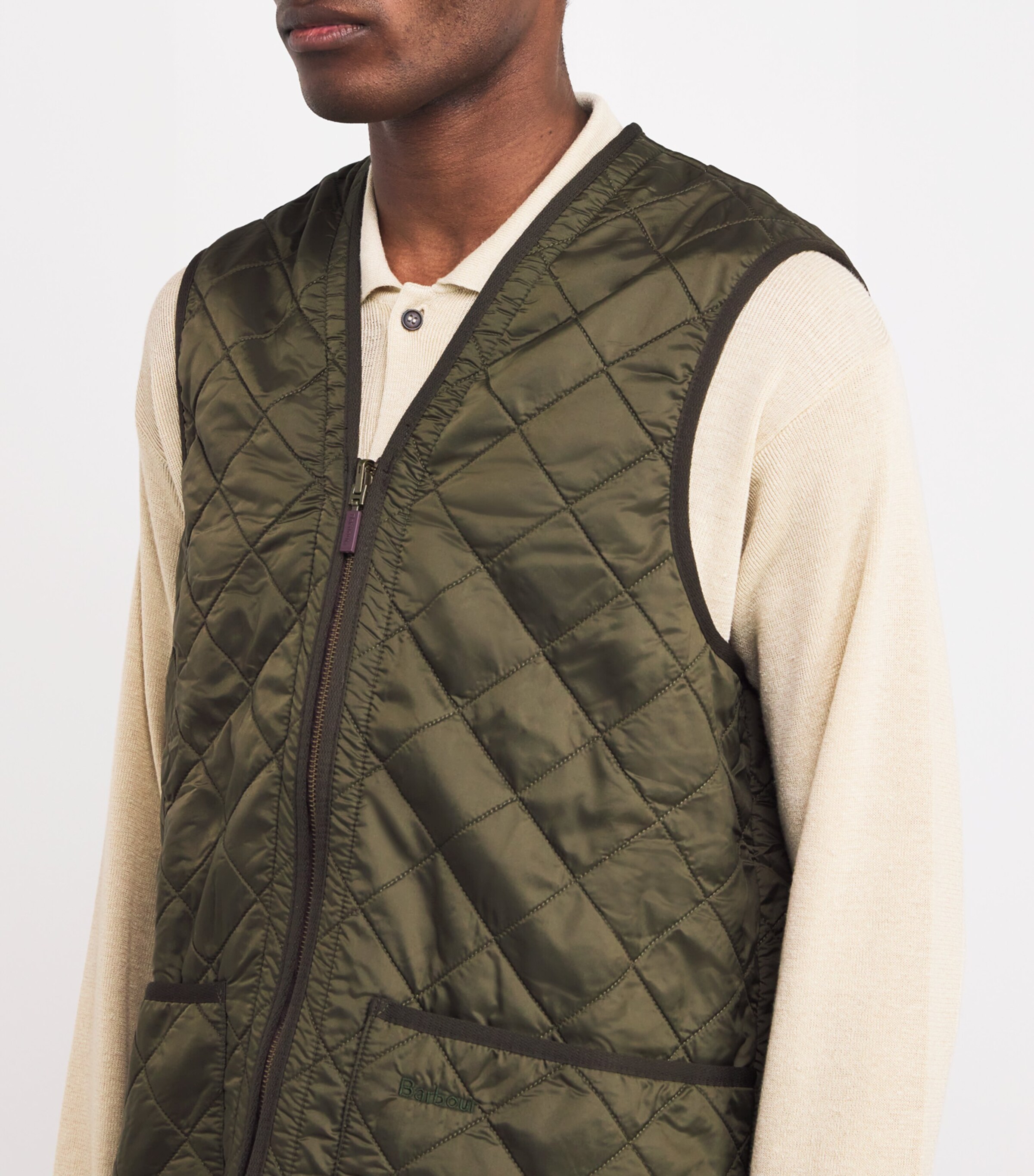 Quilted Zip-In Liner Gilet OLIVE Image 7