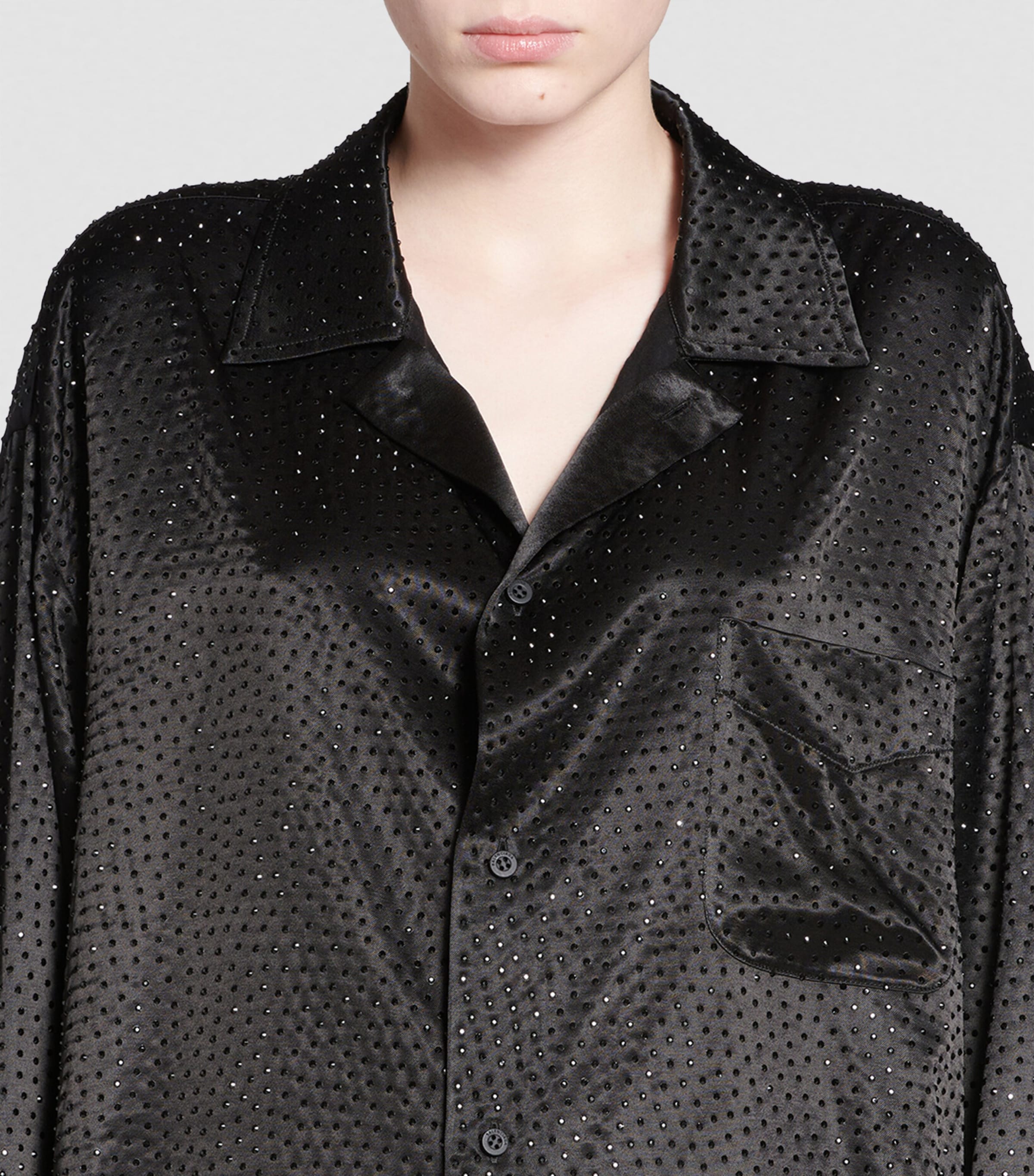 Balenciaga Womens Rhinestone-Embellished Satin Shirt Image 6