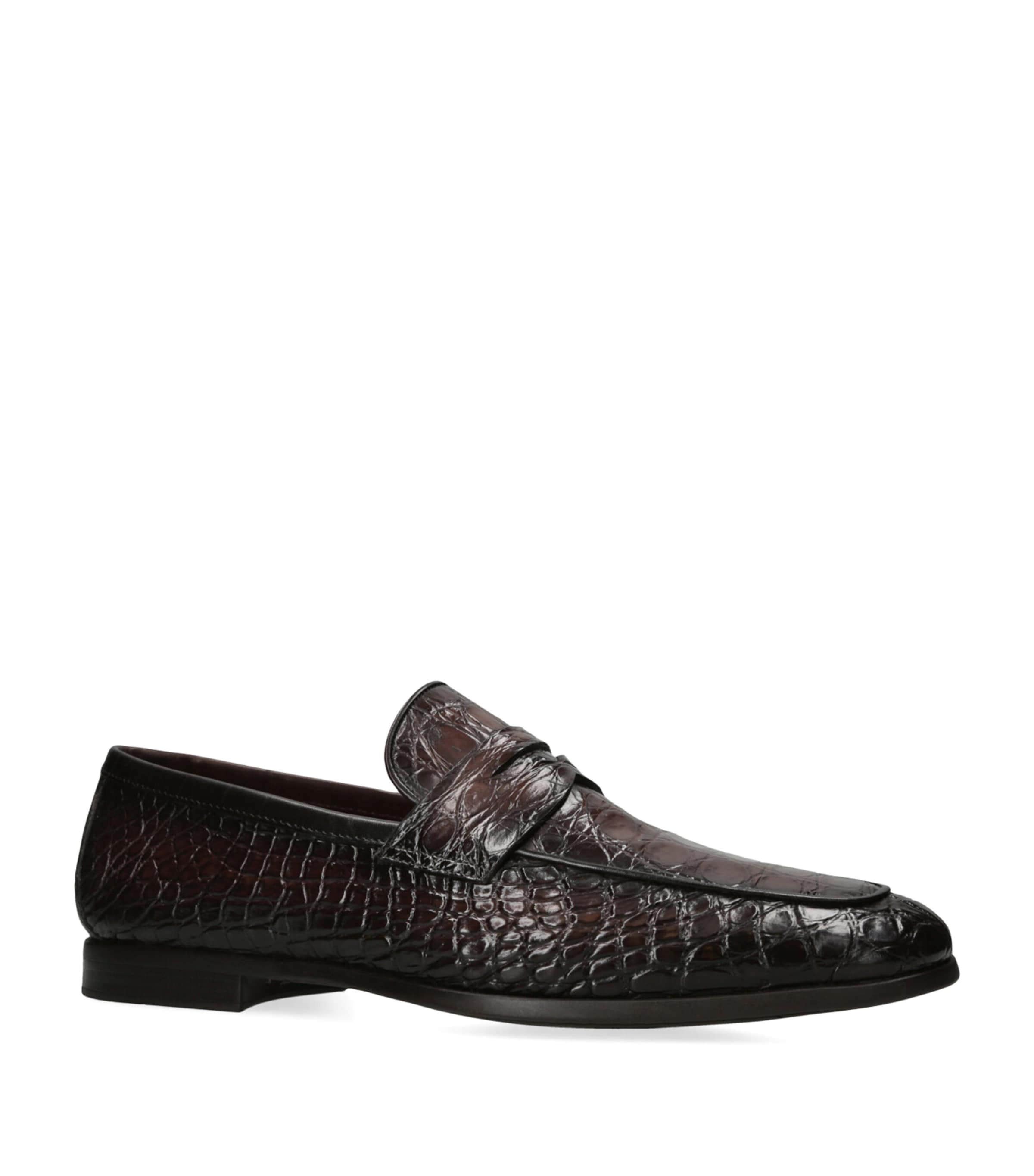 Crocodile Leather Penny Loafers DARK BROWN Image 3