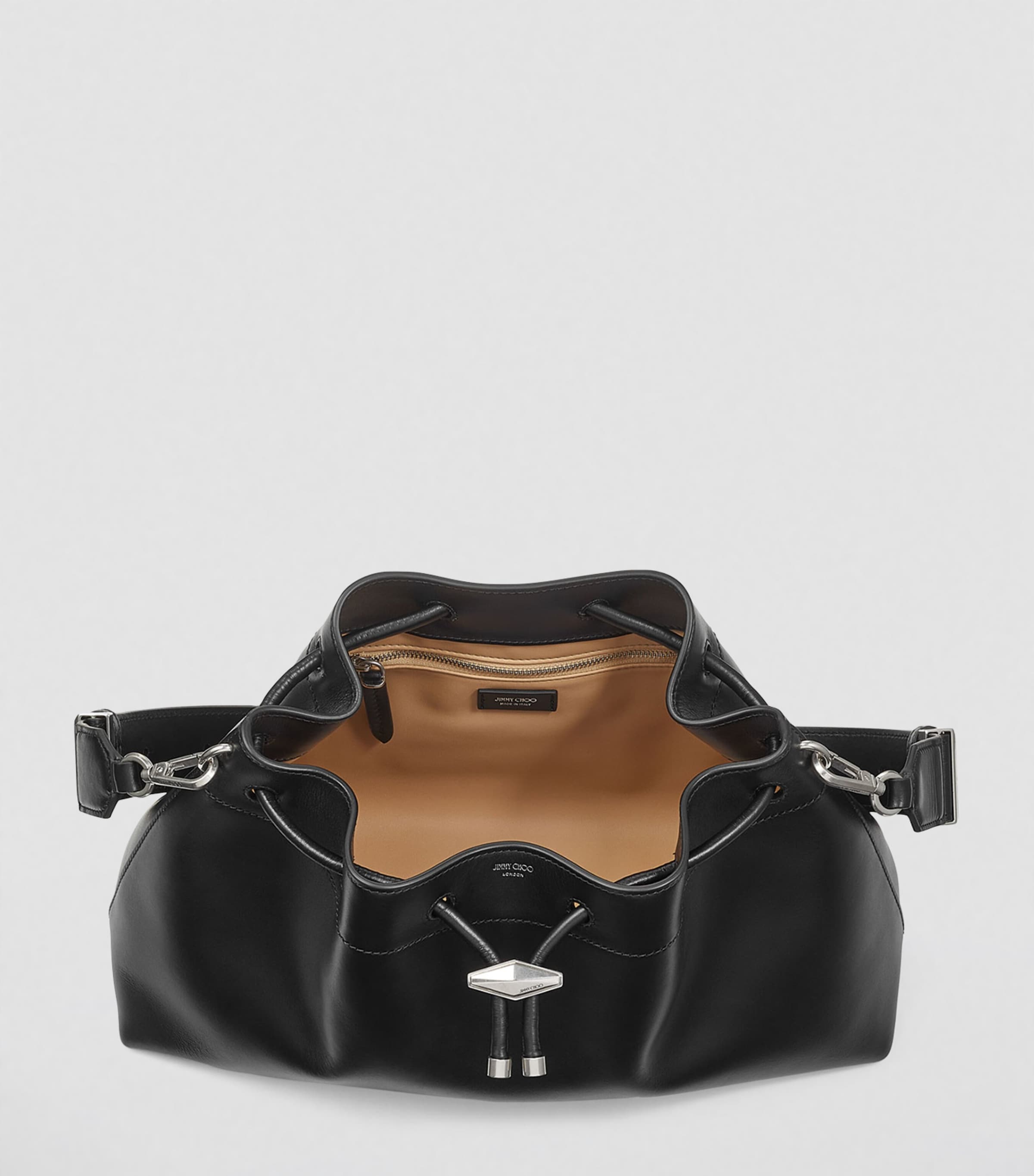 Medium Leather Cinch Bucket Bag BLACK/ANTIQUE SILVER Image 4