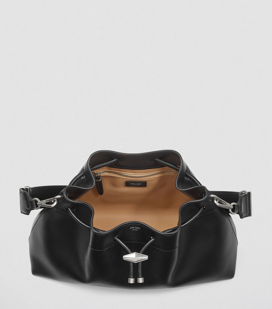 Medium Leather Cinch Bucket Bag BLACK/ANTIQUE SILVER Image 4