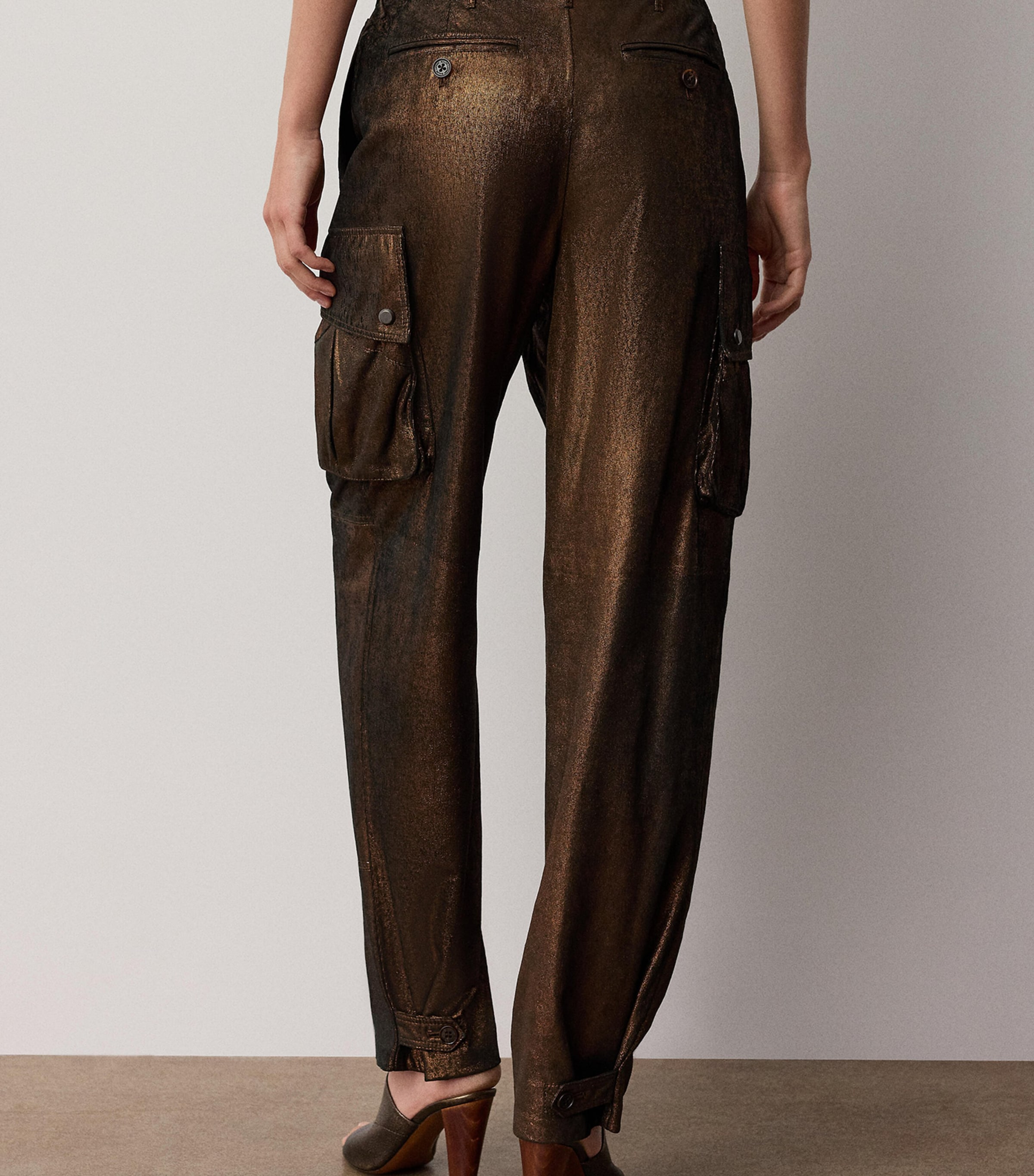Ralph Lauren Collection Womens Metallic Leather Vaughn Cargo Trousers Bronze Image 5