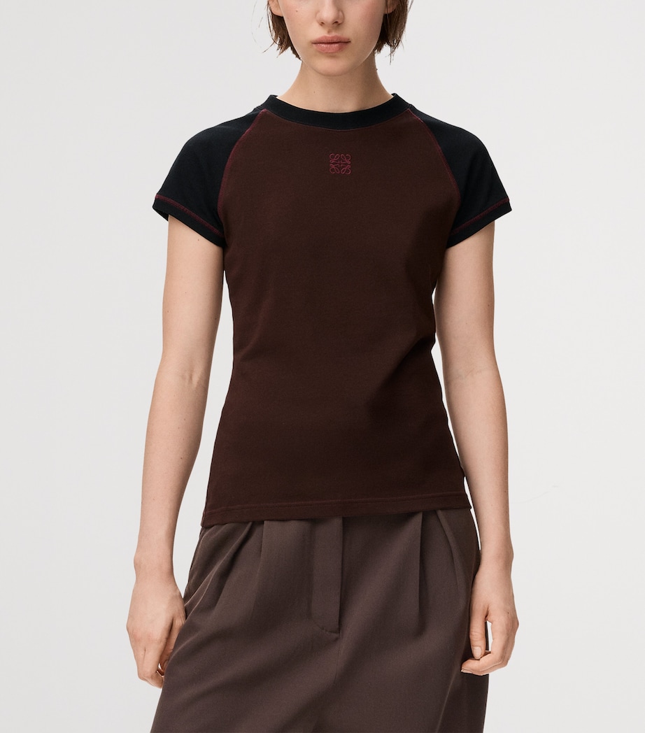 Cotton-Blend Slim T-Shirt BLACK/BURGUNDY Image 3