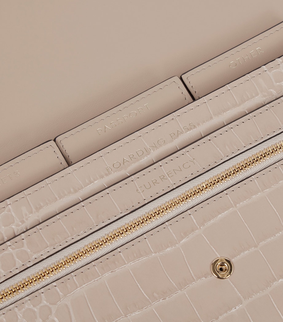 Leather Croc-Embossed Marshall Travel Wallet SANDSTONE Image 5