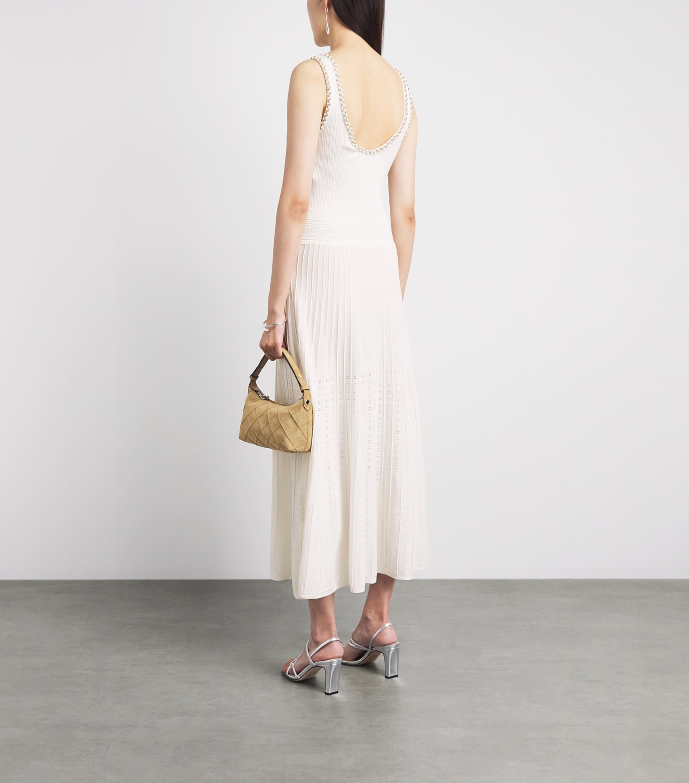 Sandro Paris Womens Knitted Embellished Midi Dress White Image 4
