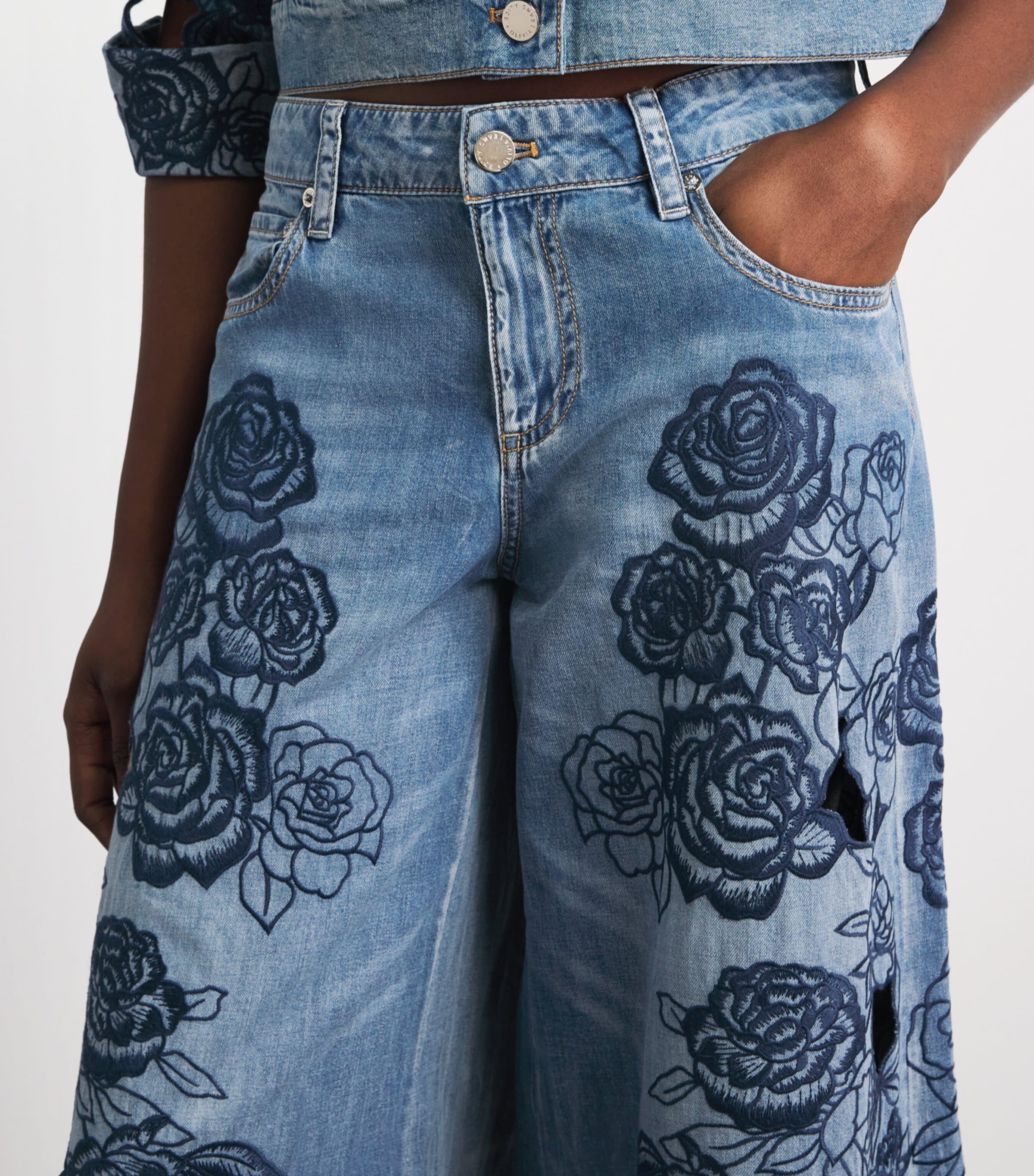 Alice+Olivia Womens Sidney Laser-Cut Jeans Brooklyn Blue Image 3
