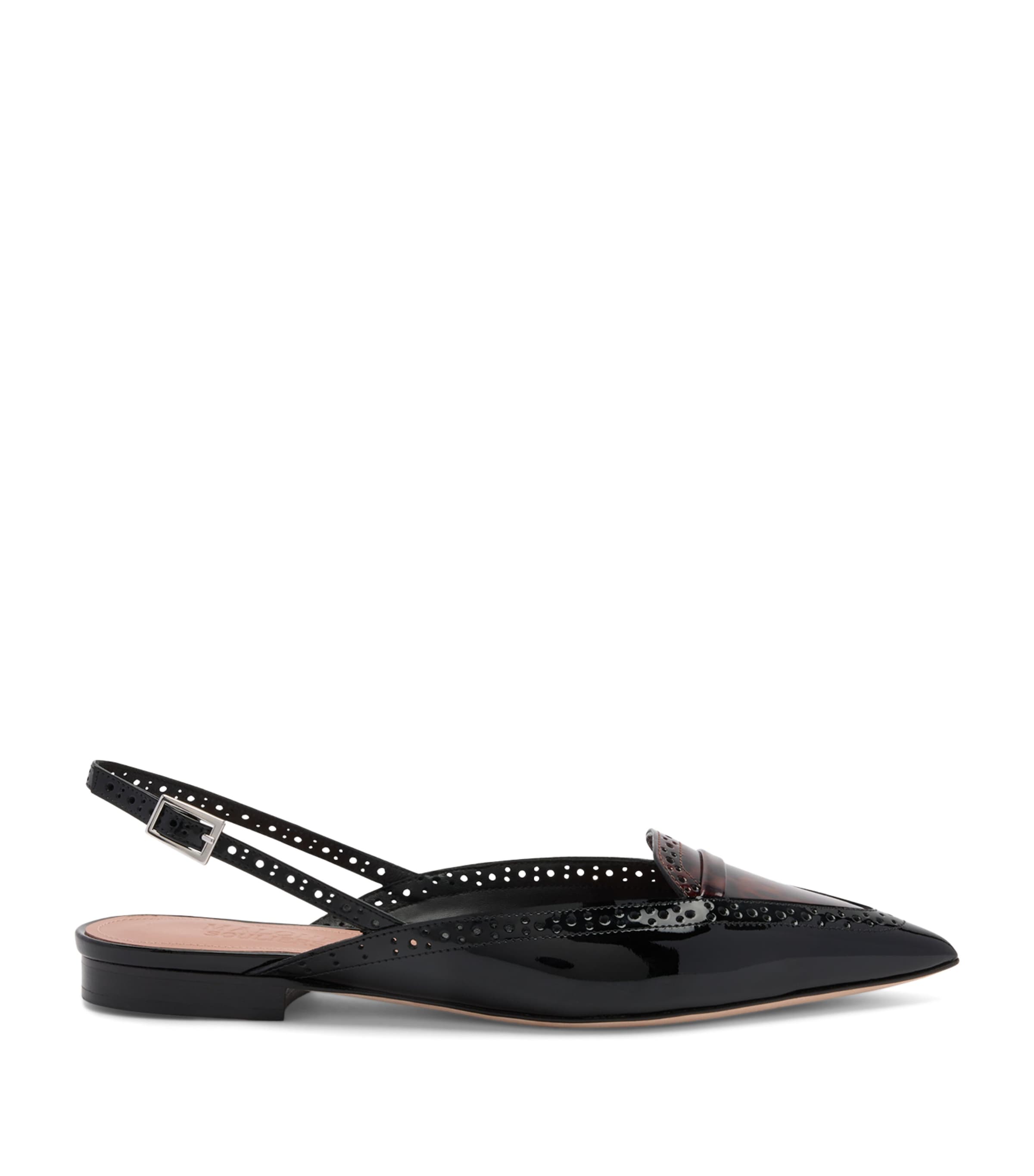 Malone Souliers Patent Leather Leopard Print Laurie Slingback Flats In Black