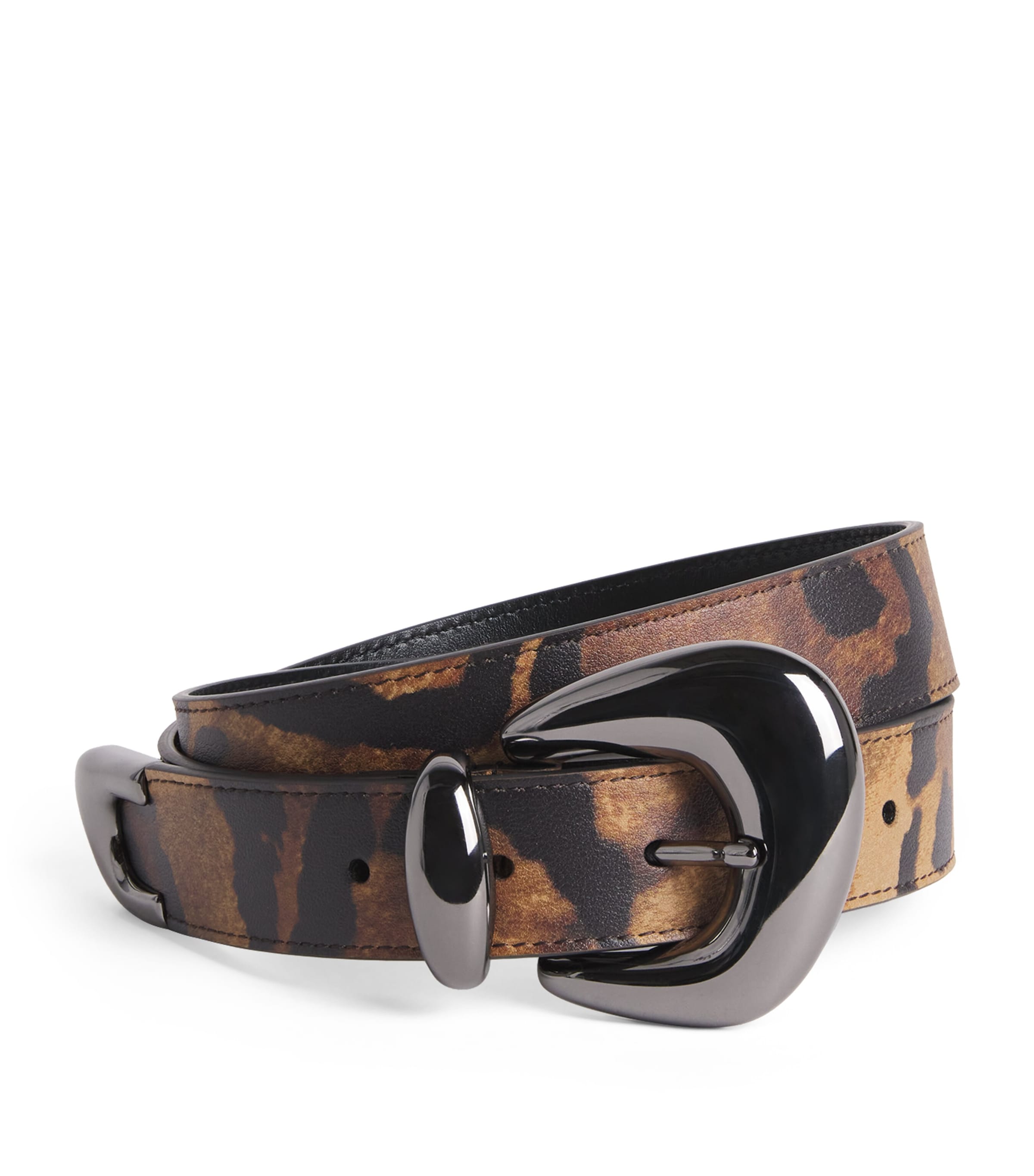 Christian Louboutin Bubble Calfskin Leopard Belt In Brown