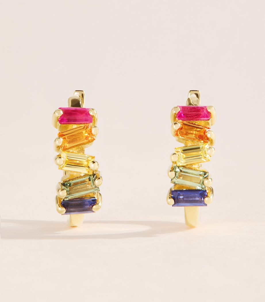 Suzanne Kalan Yellow Gold and Rainbow Sapphire Bold Huggie Earrings Yg/rs Image 1