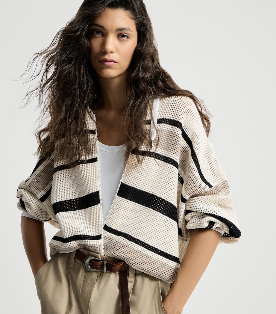 Brunello Cucinelli Womens Cotton Stripe Zip-Up Hoodie Image 4
