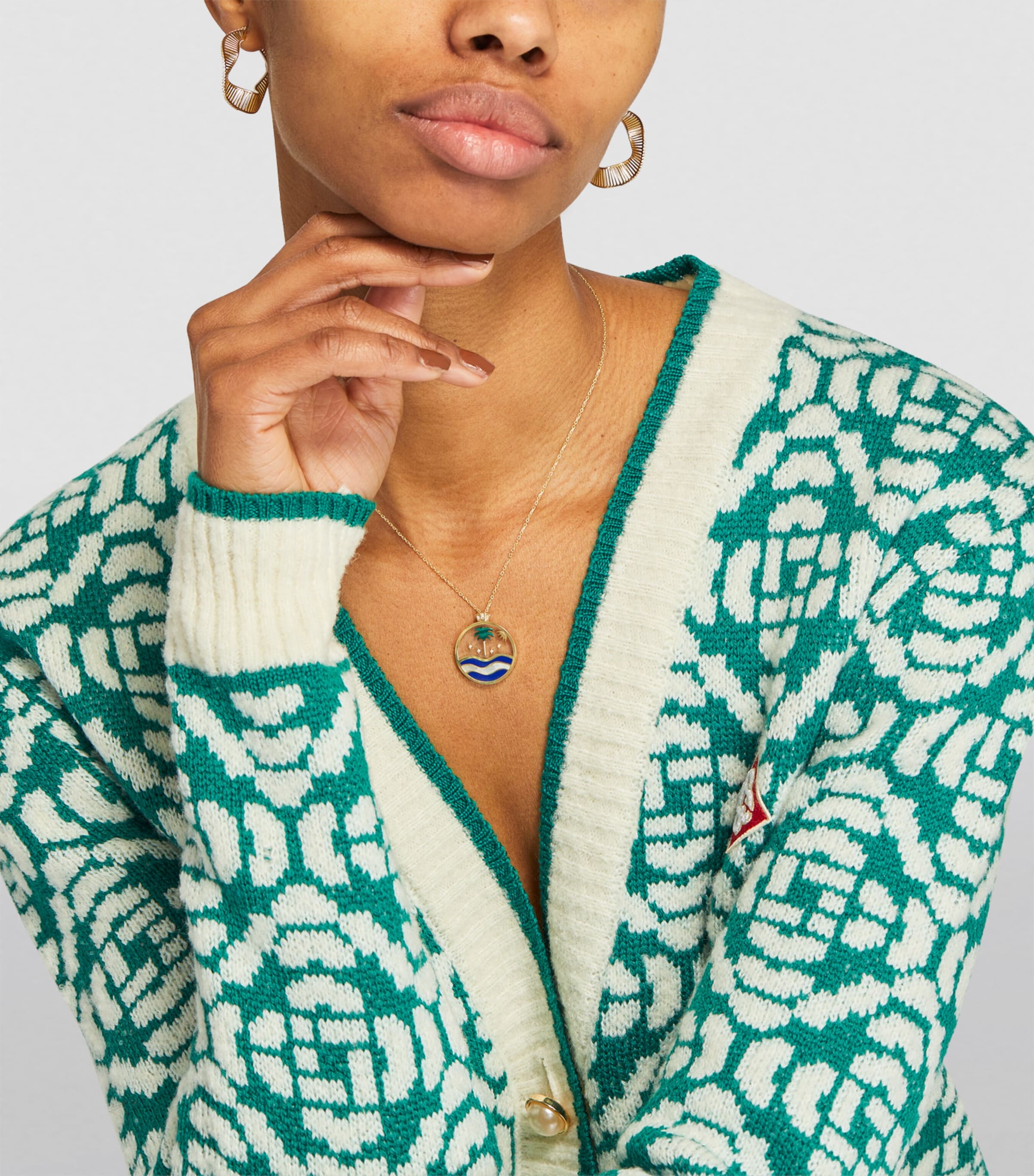 L'ATELIER NAWBAR Yellow Gold, Diamond and Malachite Biladi Palm Necklace Blue Image 3