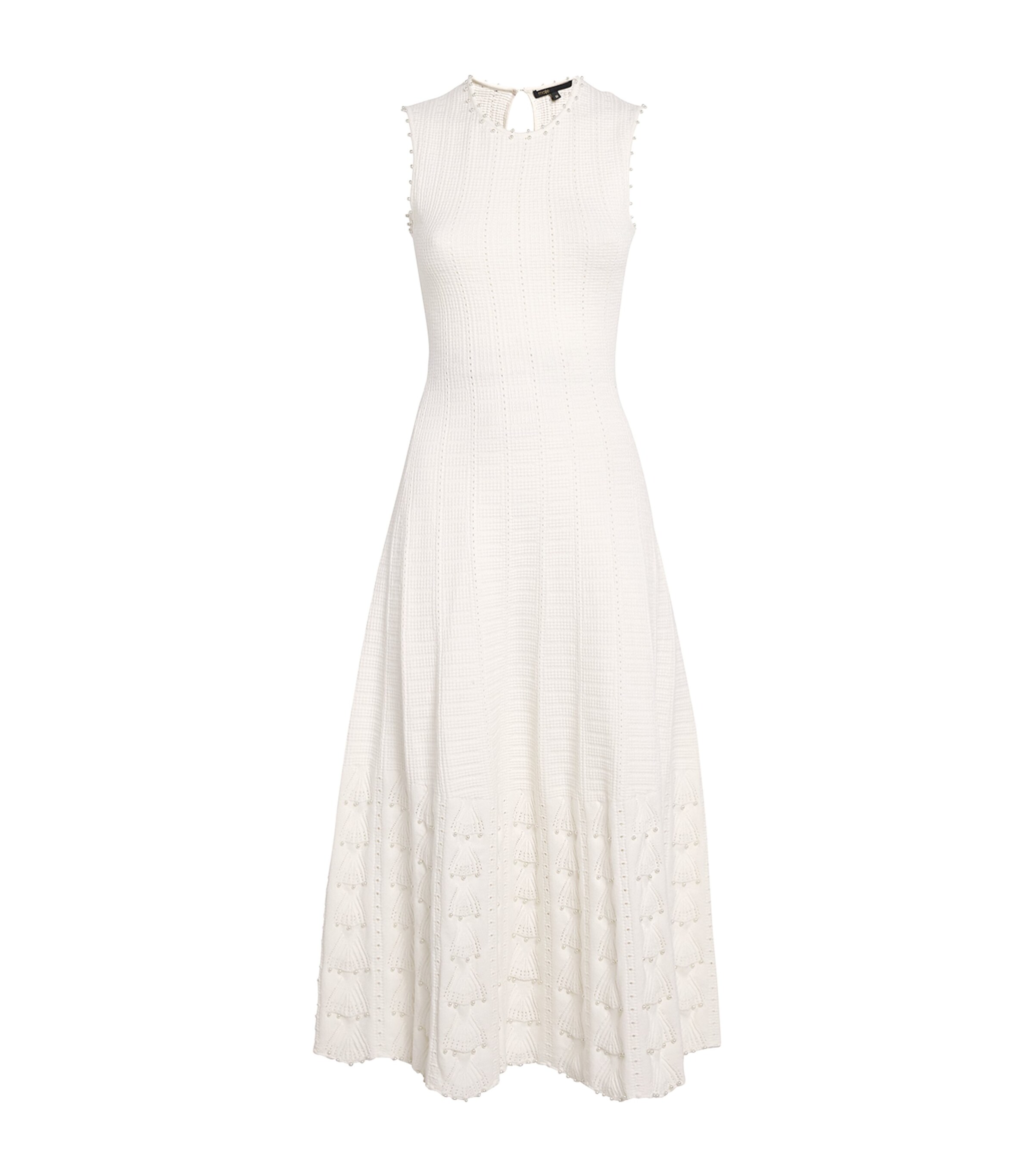 Maje Pointelle Beaded Midi Dress In White