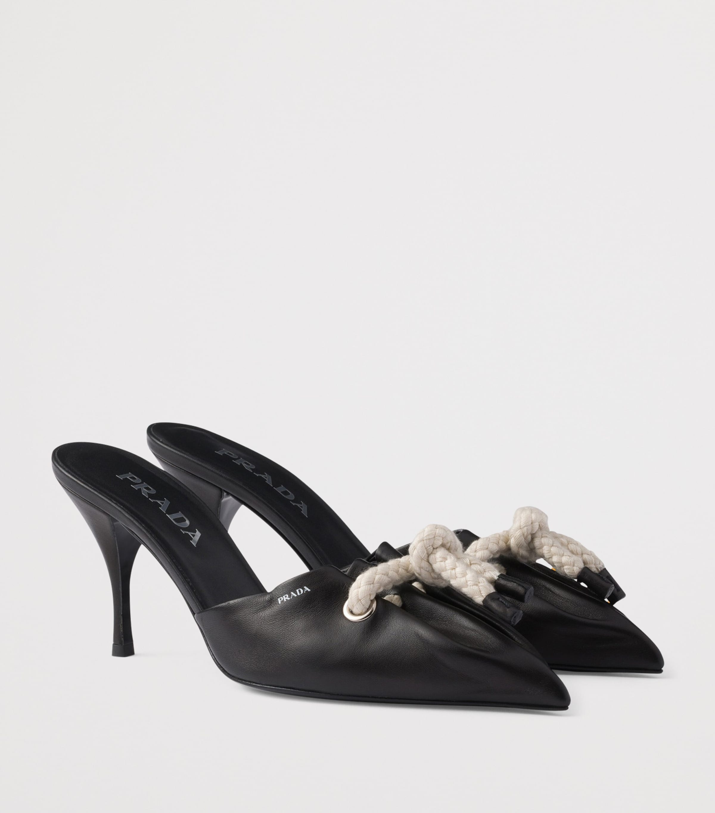 Nappa Leather Cord-Detail Heeled Mules F0X2Z Image 2