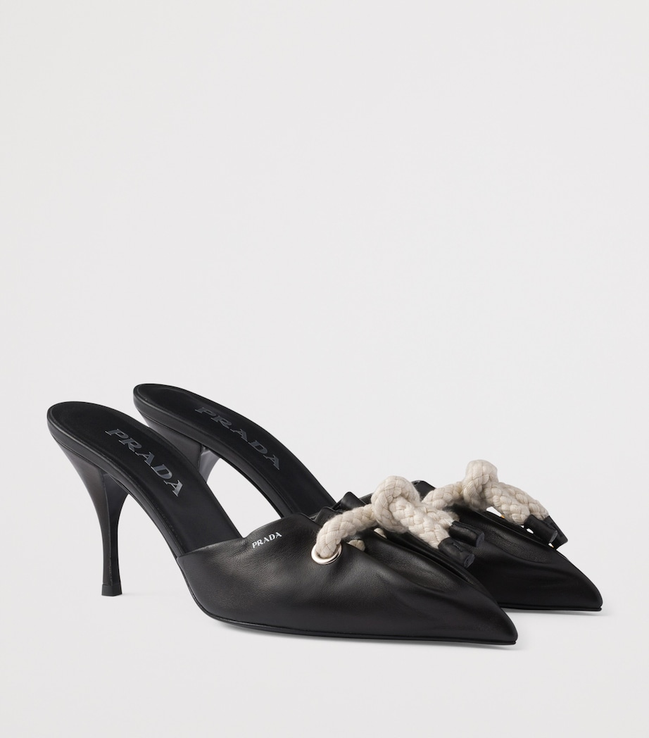 Nappa Leather Cord-Detail Heeled Mules F0X2Z Image 2