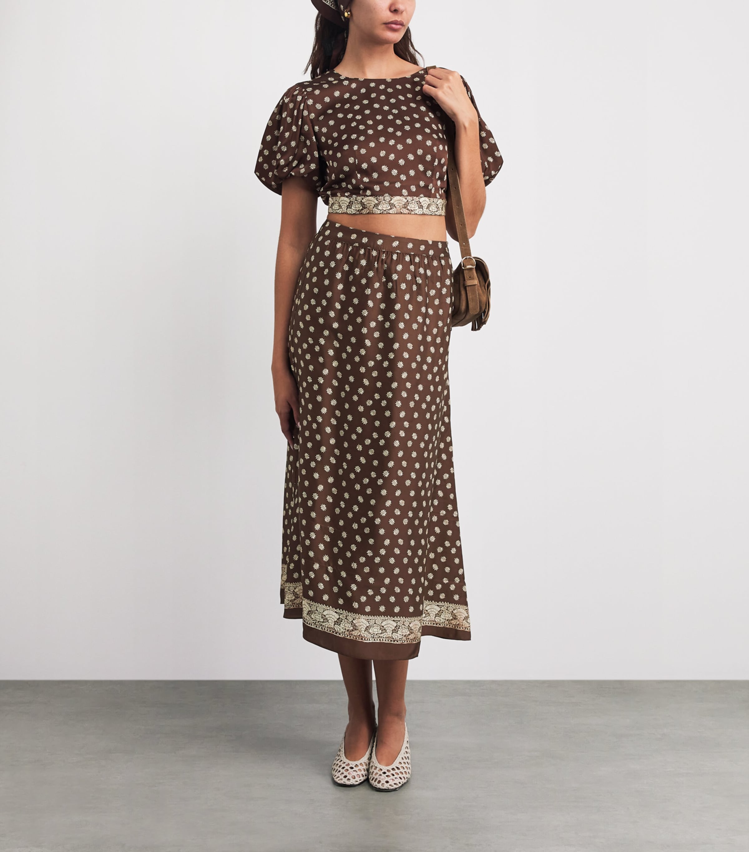 Claudie Pierlot Womens Printed Cropped Blouse Dark Print Image 2