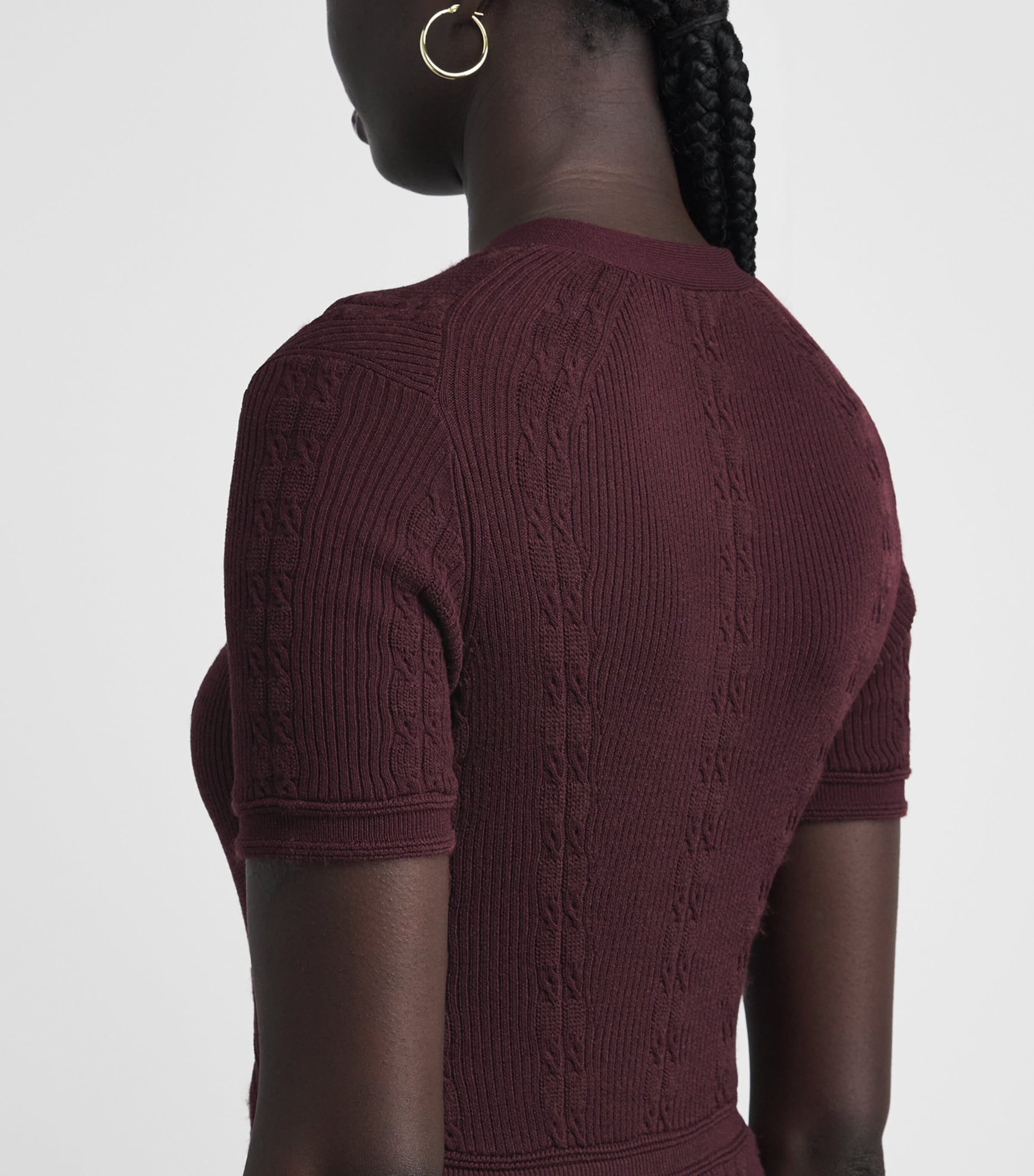 Maje Womens Cable-Knit Button Midi Dress Burgundy Image 5