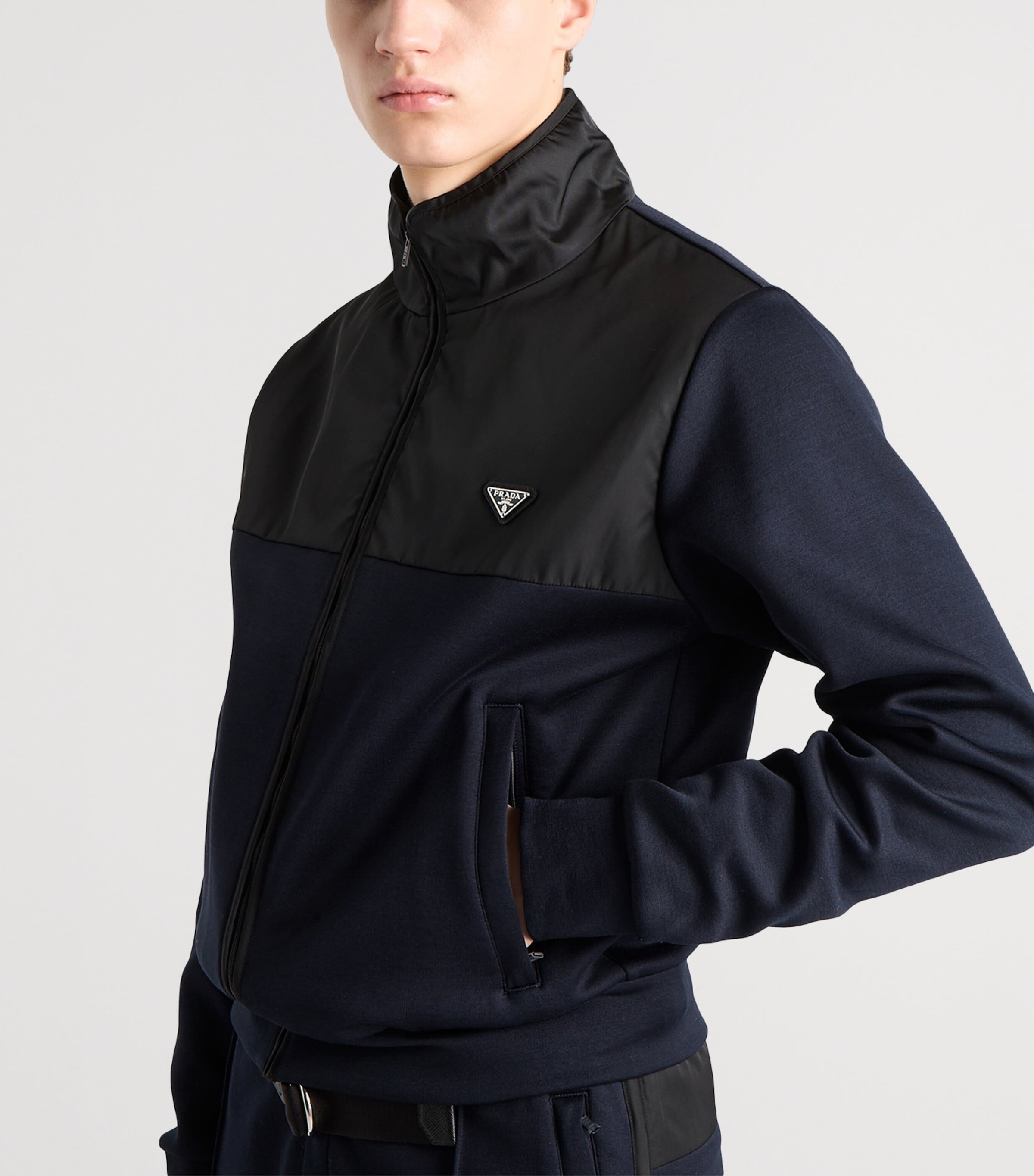 Prada Mens Cotton-Blend Fleece Bomber Jacket Image 4