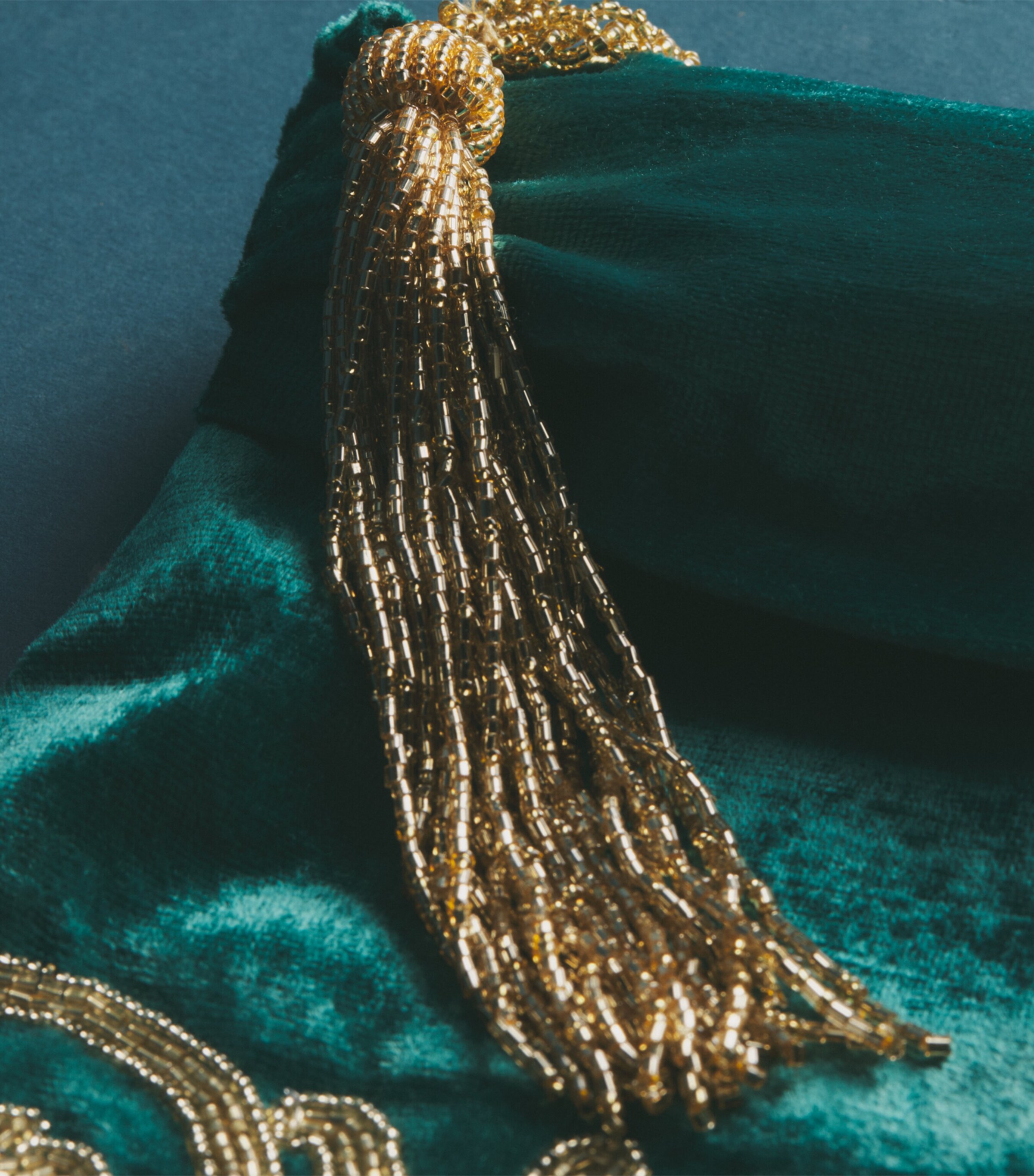 Harrods Velvet Bead-Embellished Stocking Turquoise/gold Image 2