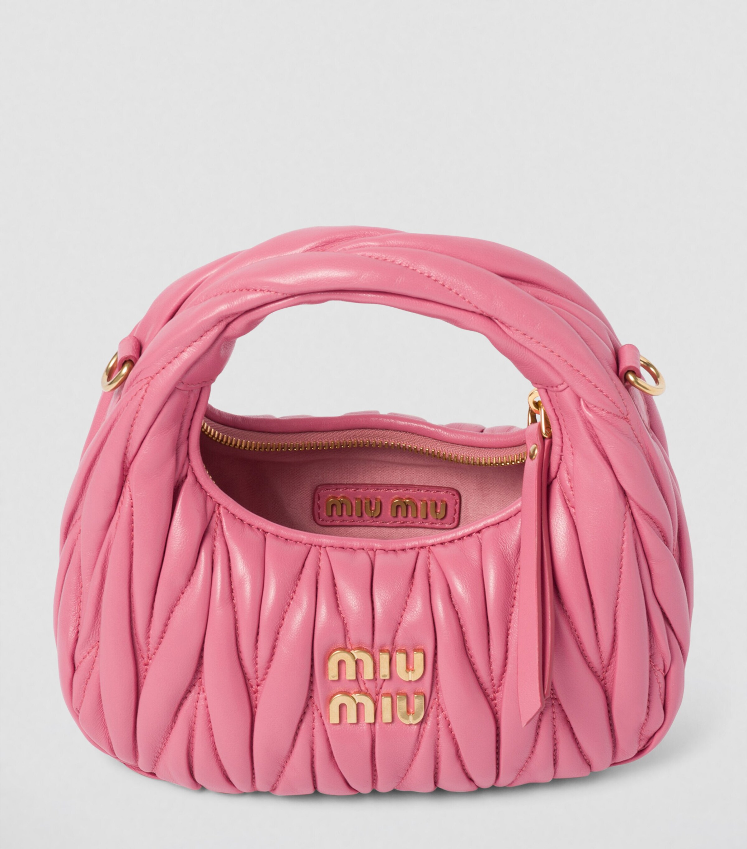 Miu Miu Pink Small Matelassé Leather Wander Top-Handle Bag
