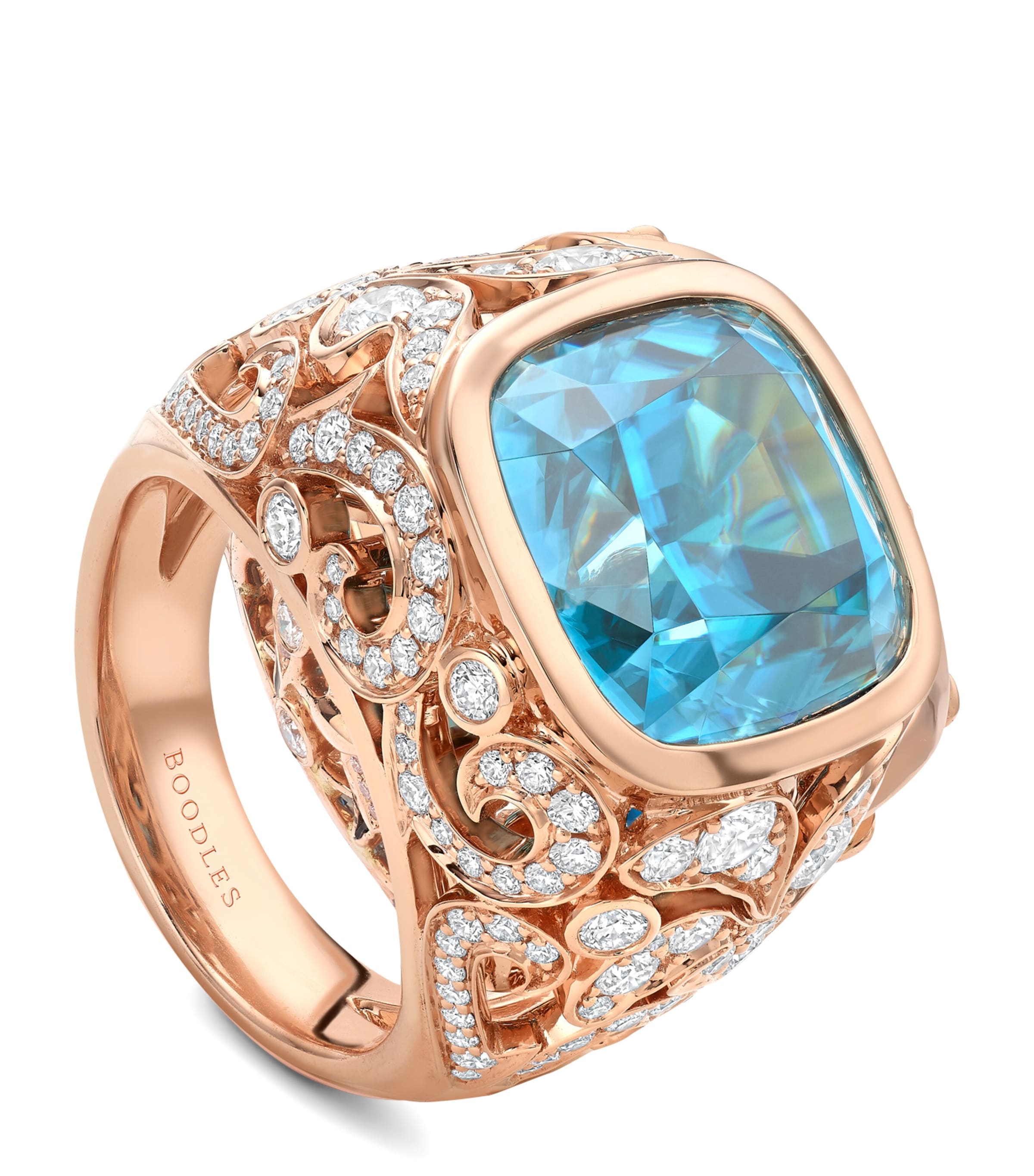 Boodles Rose Gold, Diamond and Zircon The Palace Collection Royal Damask Ring Blue Image 1