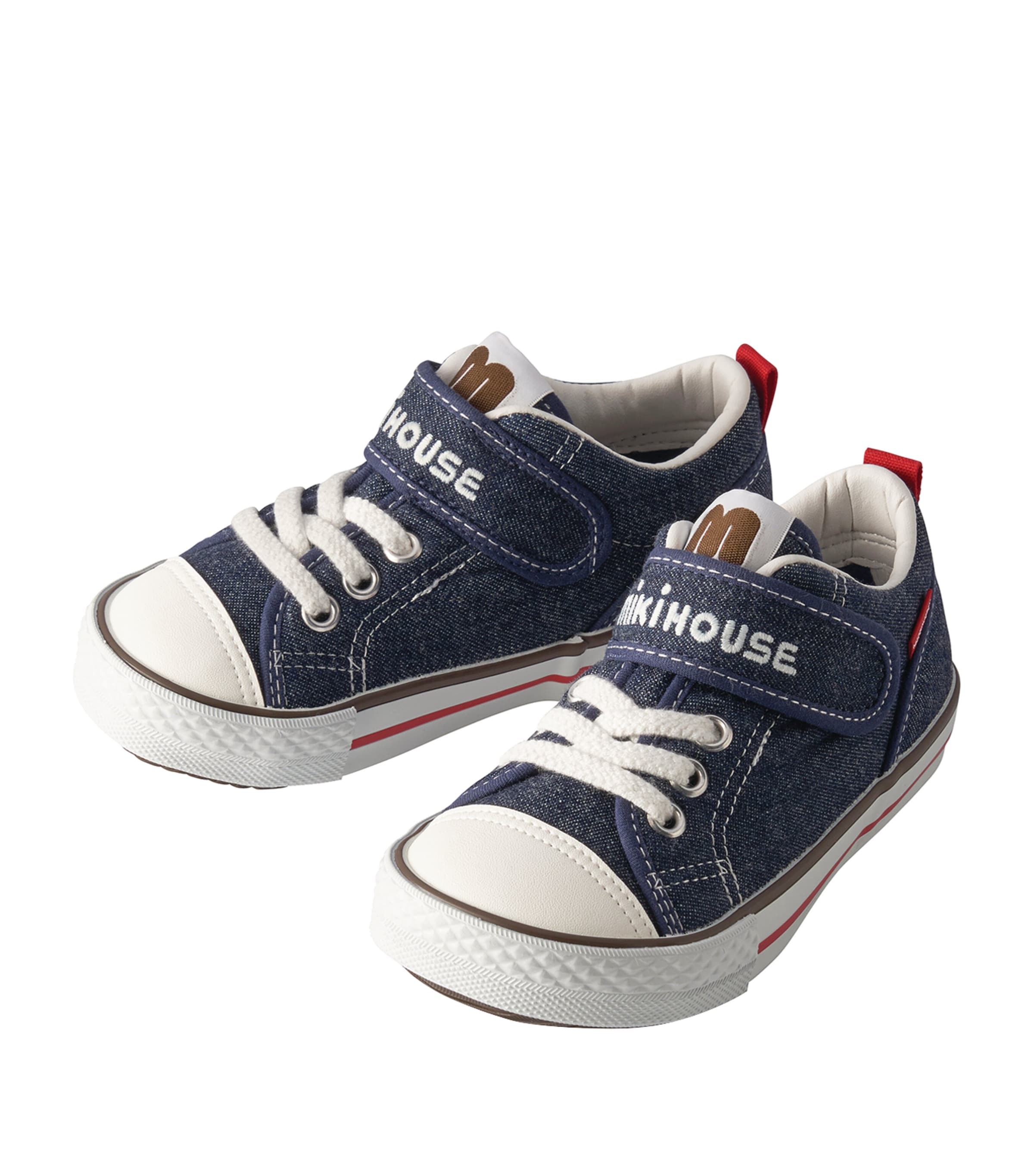 Miki House Kids' Embroidered-logo Touch-strap Sneakers In Navy