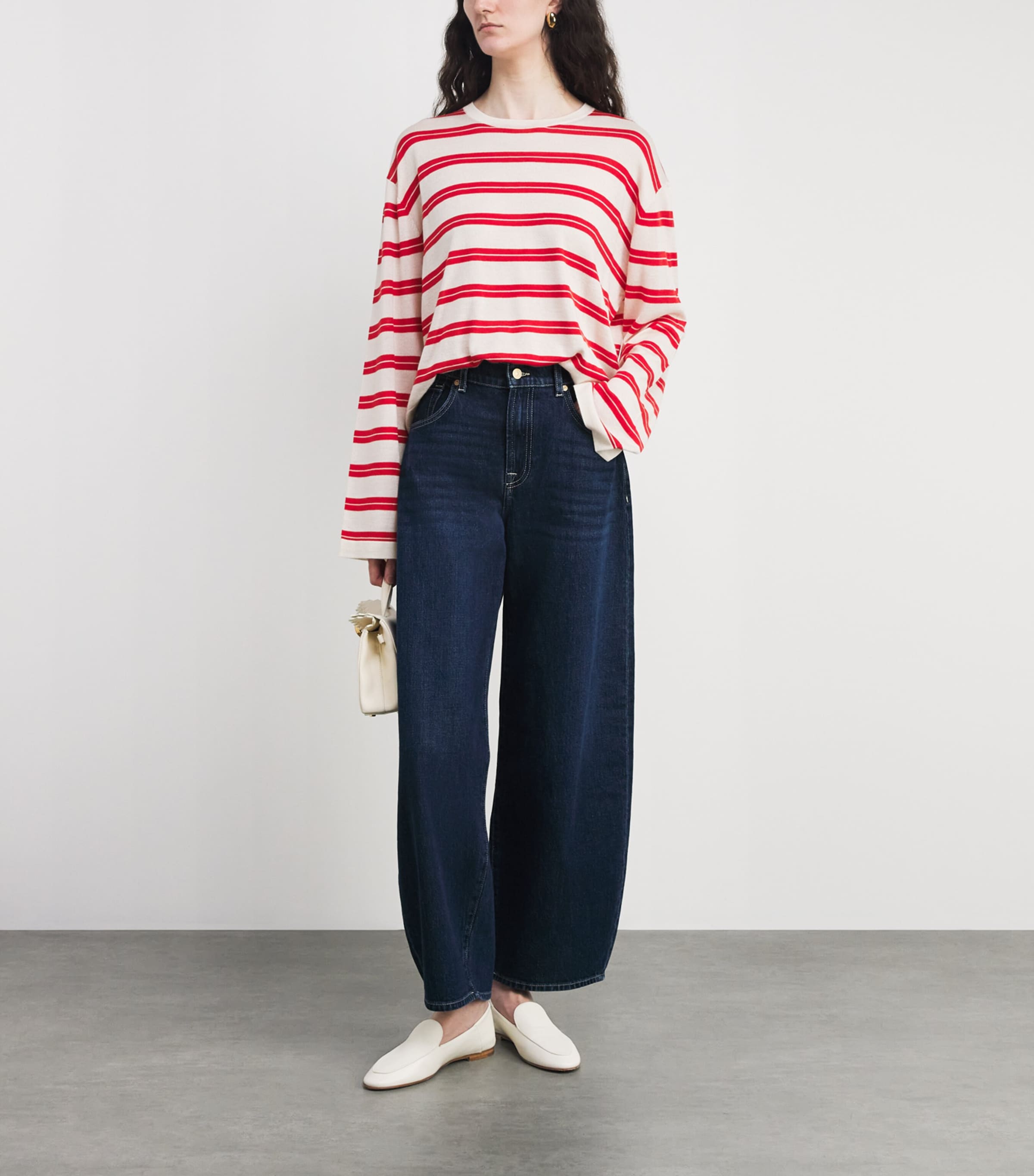 Silk-Cashmere Stripe Top TOMATO Image 2