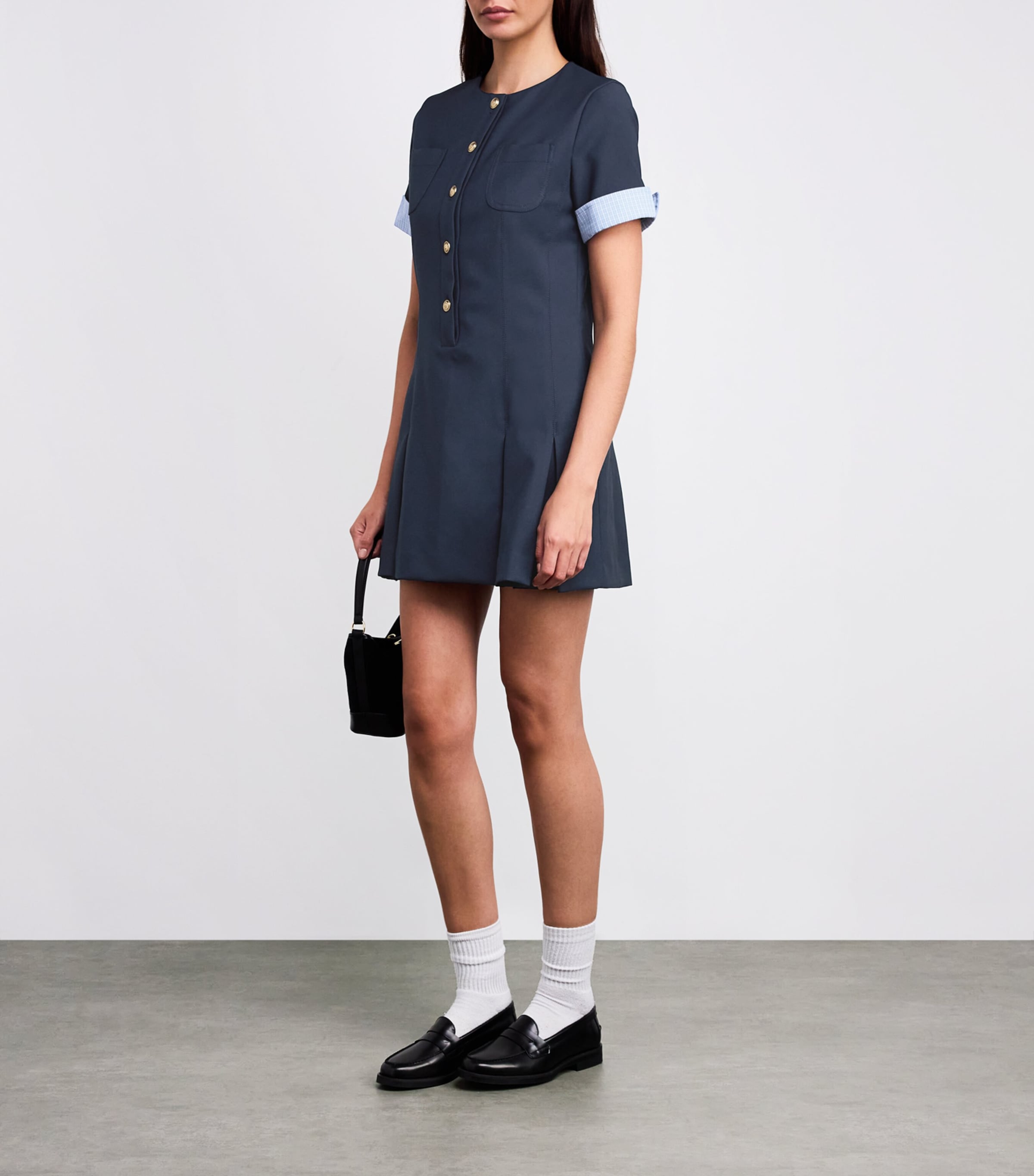Check-Trim Tailored Mini Dress NAVY BLUE Image 2