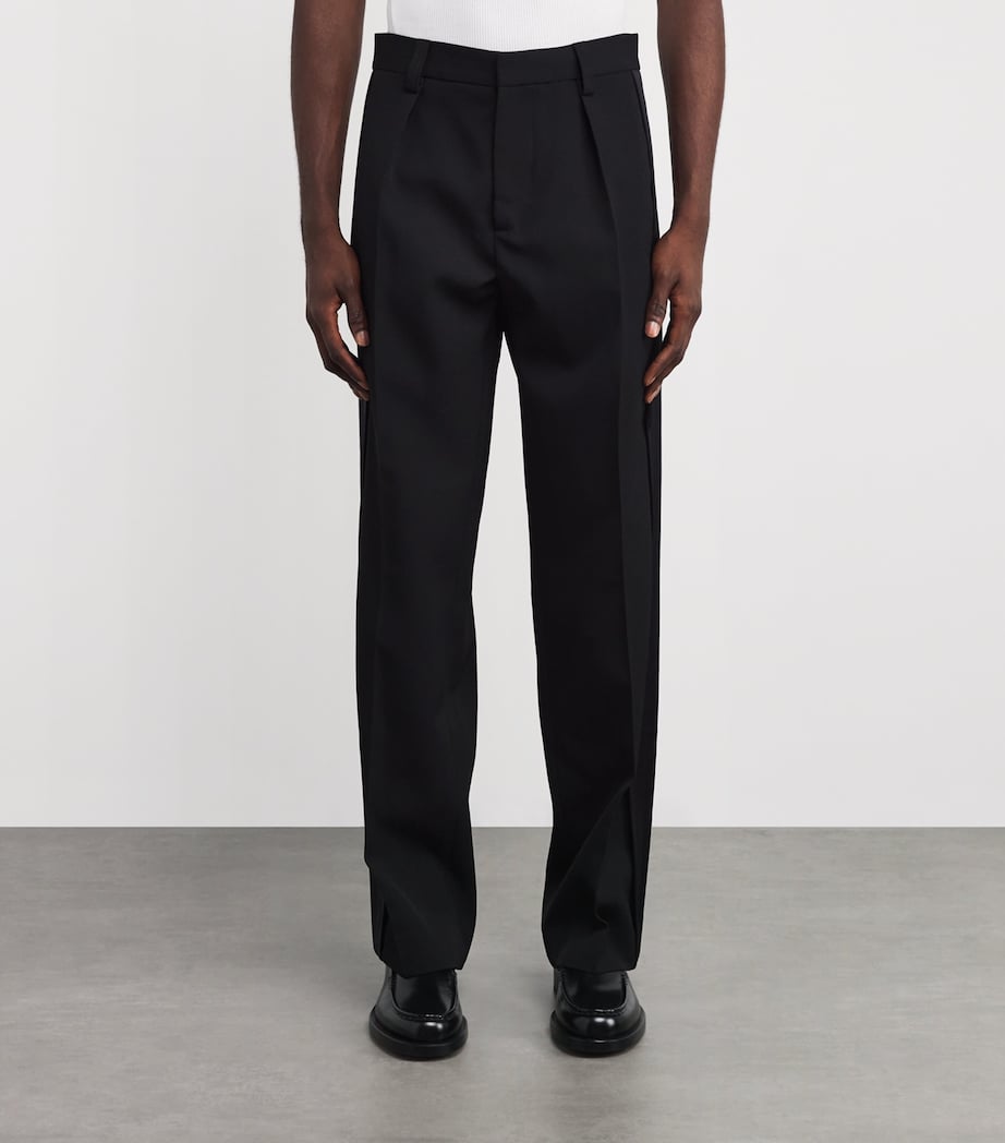 Wool Stripe-Side Pleated Trousers BLACK Image 3