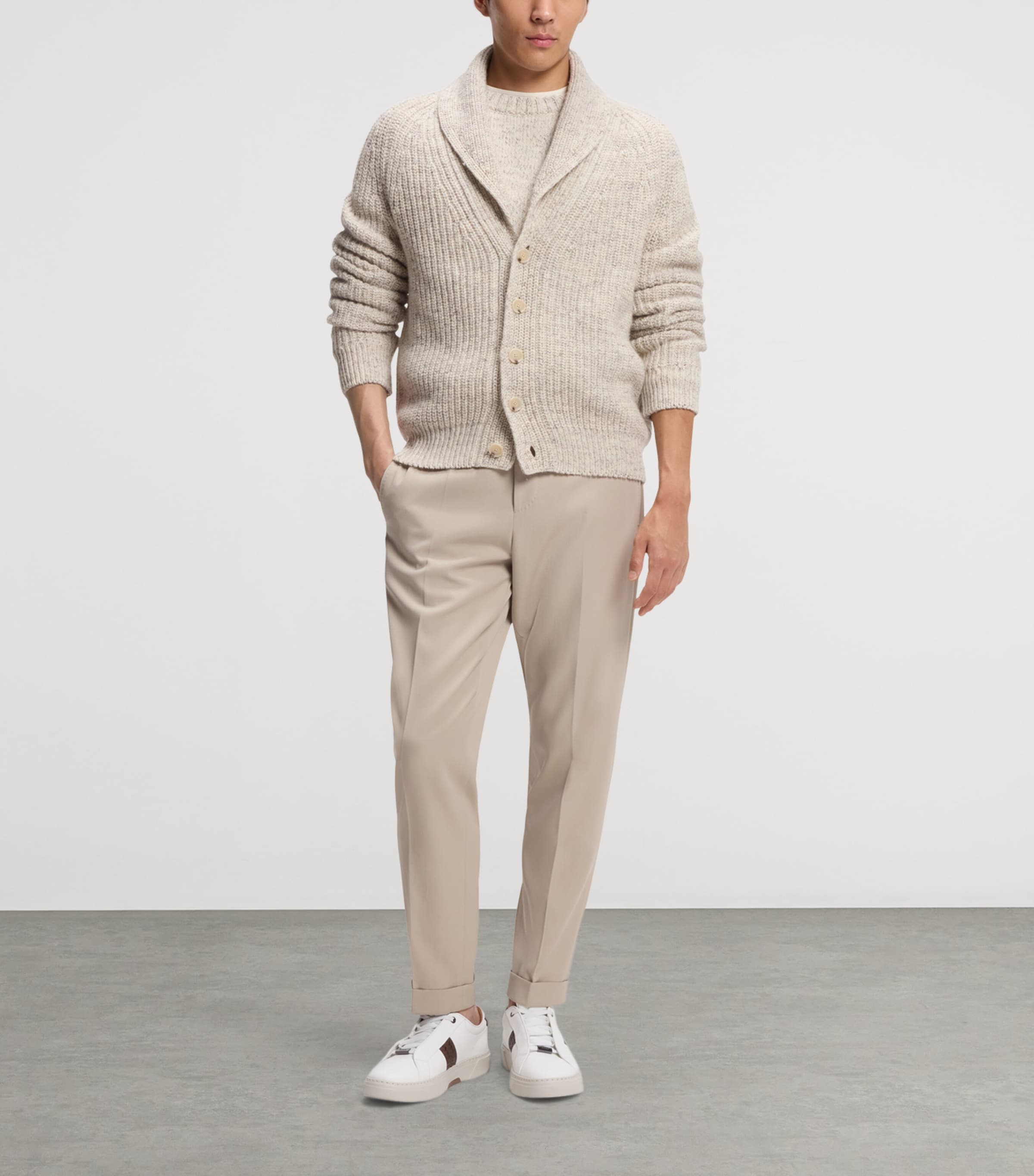 BOSS Mens Cashmere-Wool Shawl-Lapel Cardigan Image 4
