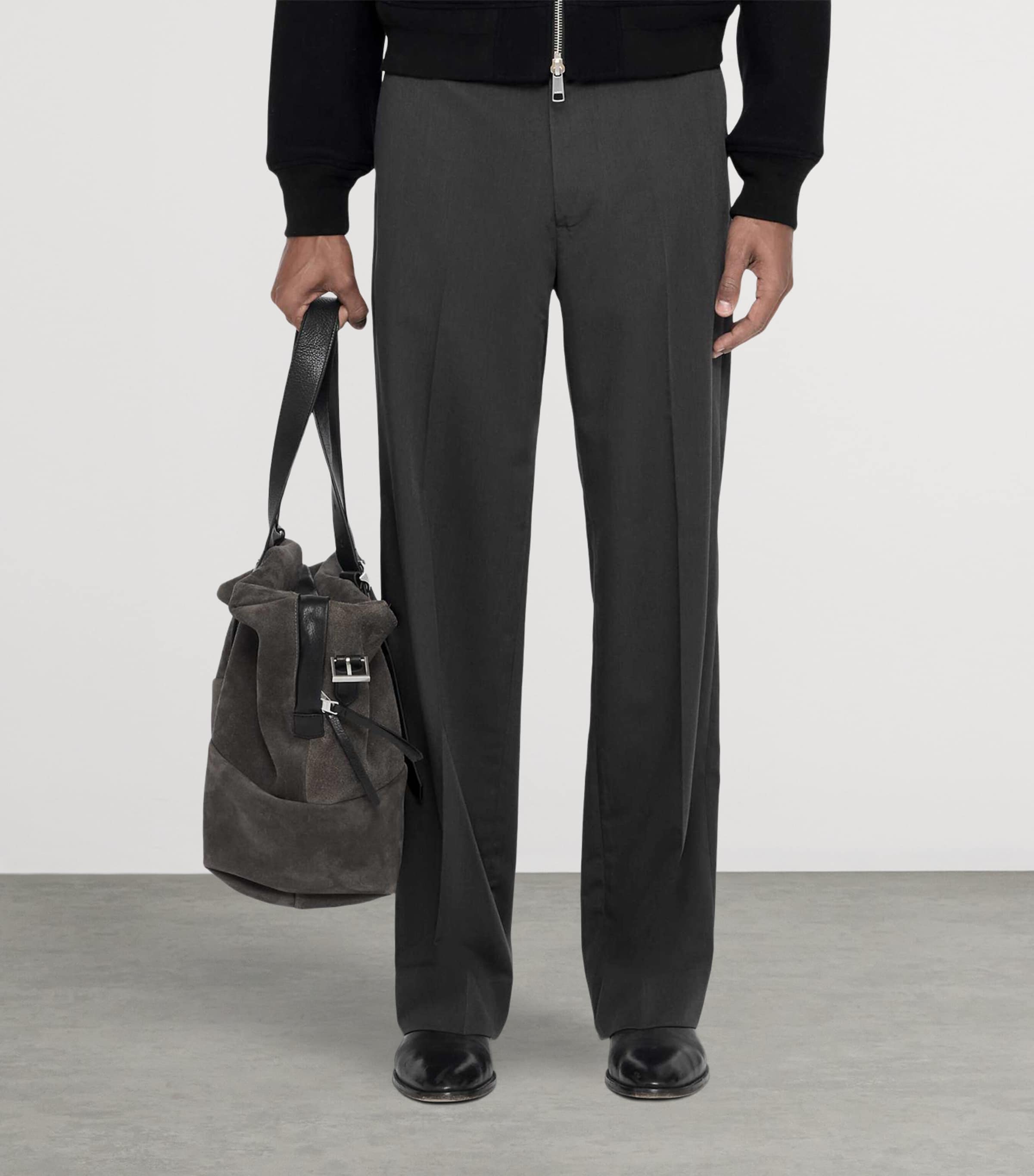 AllSaints Mens Moor Straight Trousers Charcoal Grey Image 3