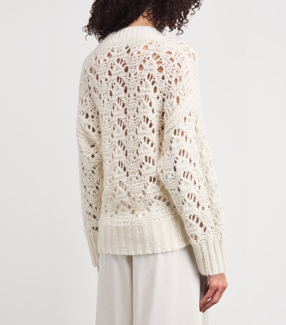 Fabiana Filippi Womens Open-Knit V-Neck Sweater Rafia Image 5