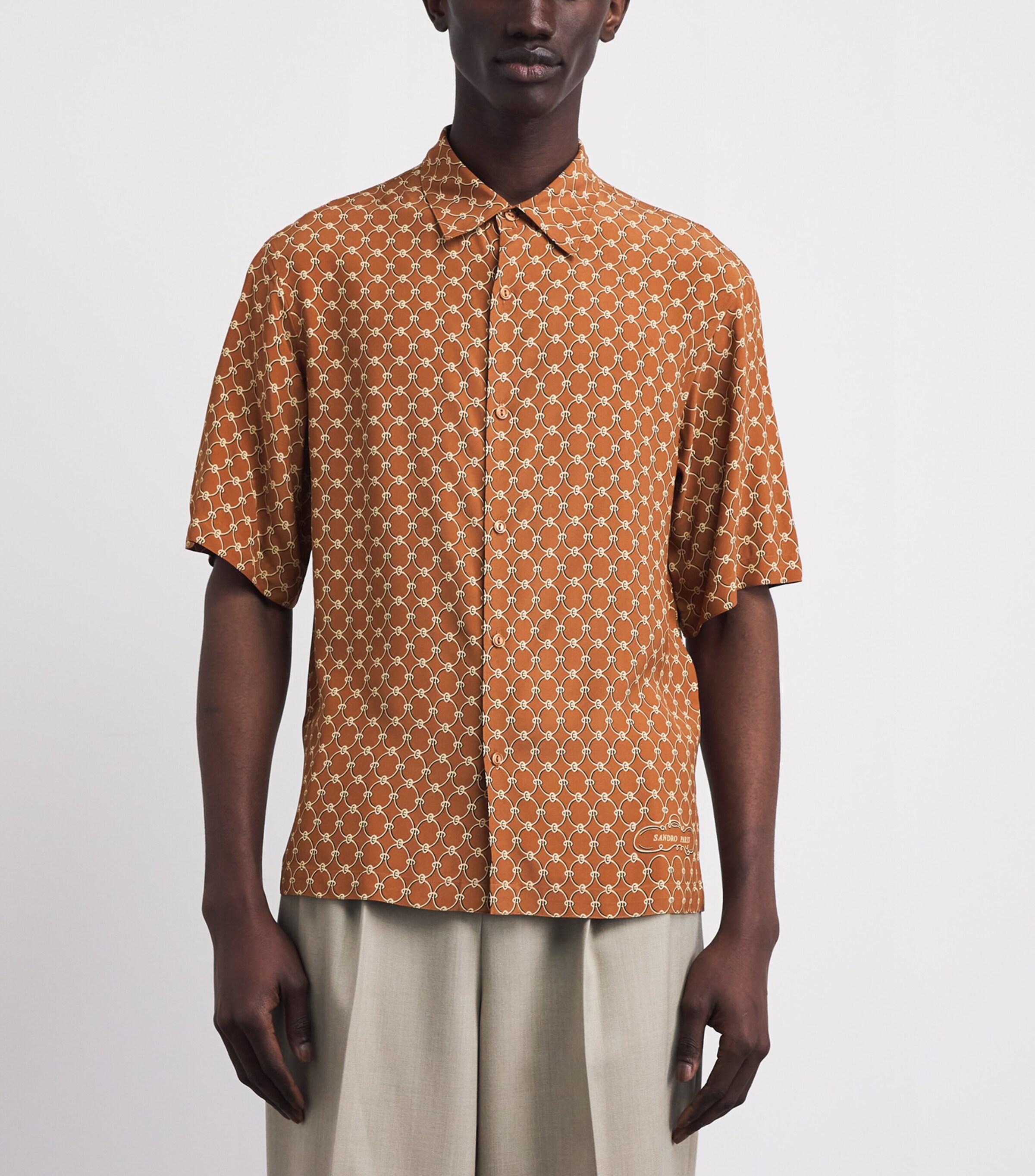 Sandro Paris Mens Link-Print Shirt Camel Image 4