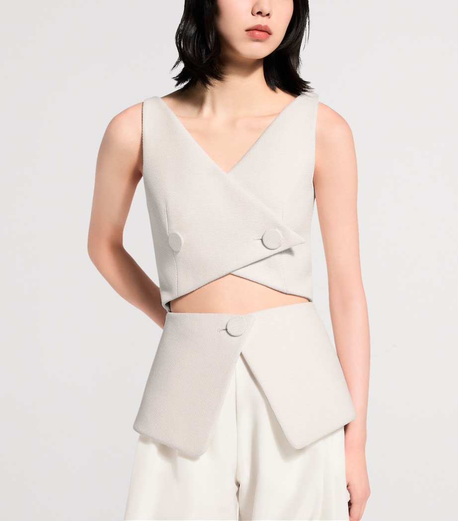 LOUIS VUITTON Womens Wool Cut-Out Waistcoat Top White Image 2