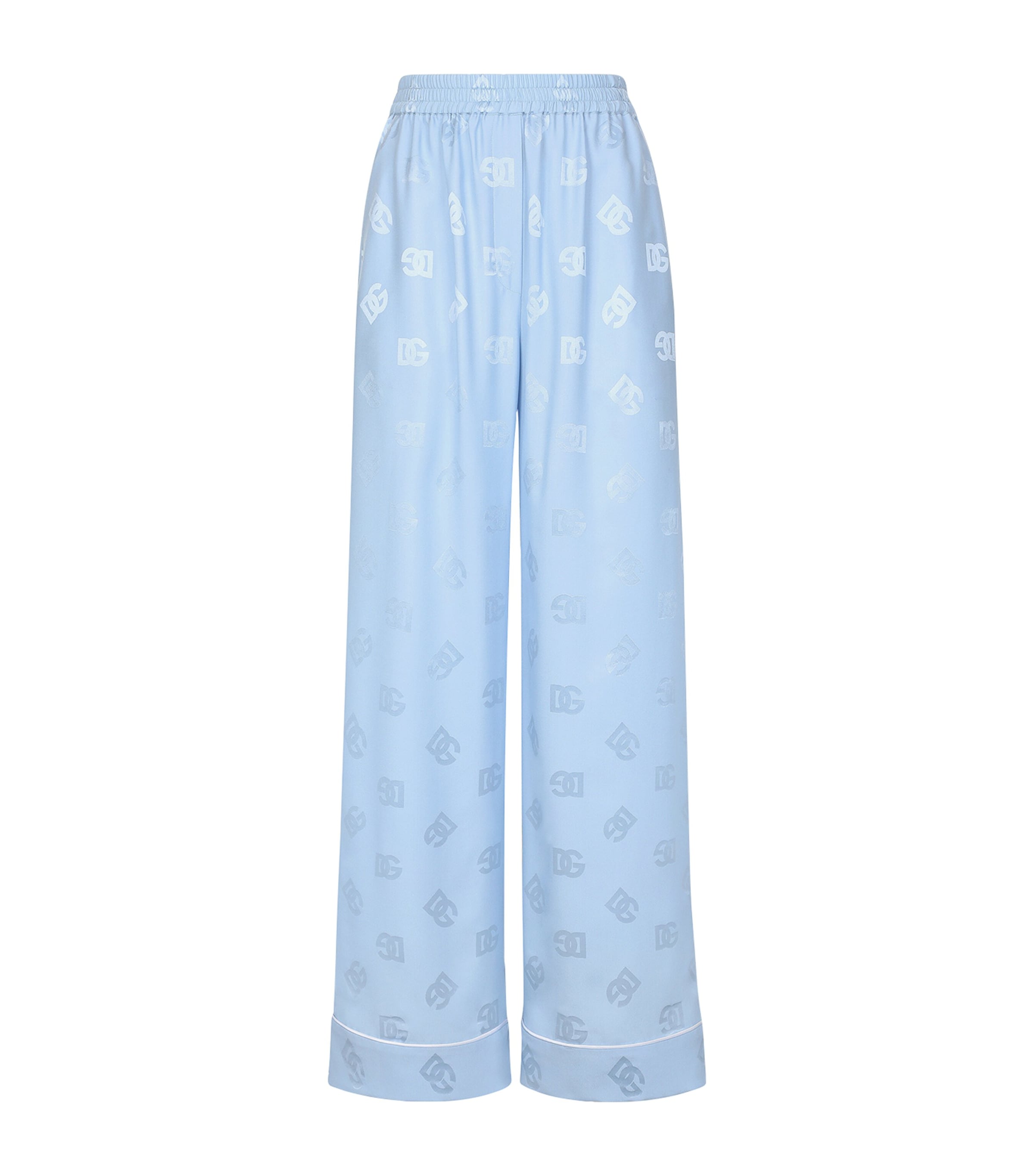 Dolce & Gabbana Silk Monogram Trousers In Blue