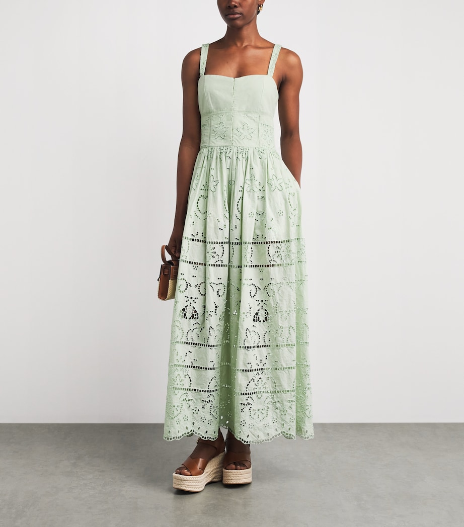 Alice+Olivia Womens Cotton Embroidered Anya Maxi Dress Light Sage Image 2