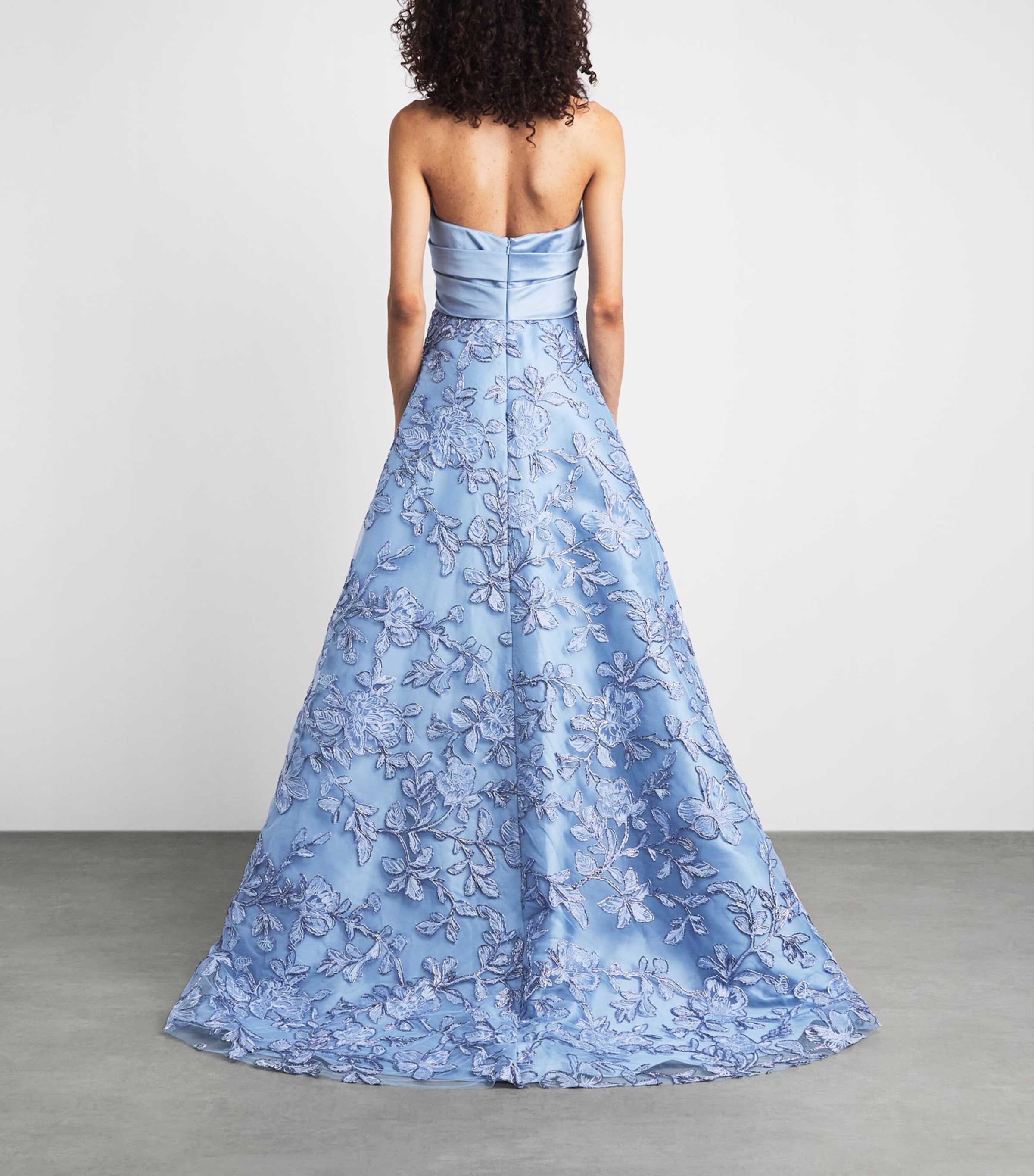 Pamella Roland Womens Embellished Mikado Gown Sky Blue Image 4
